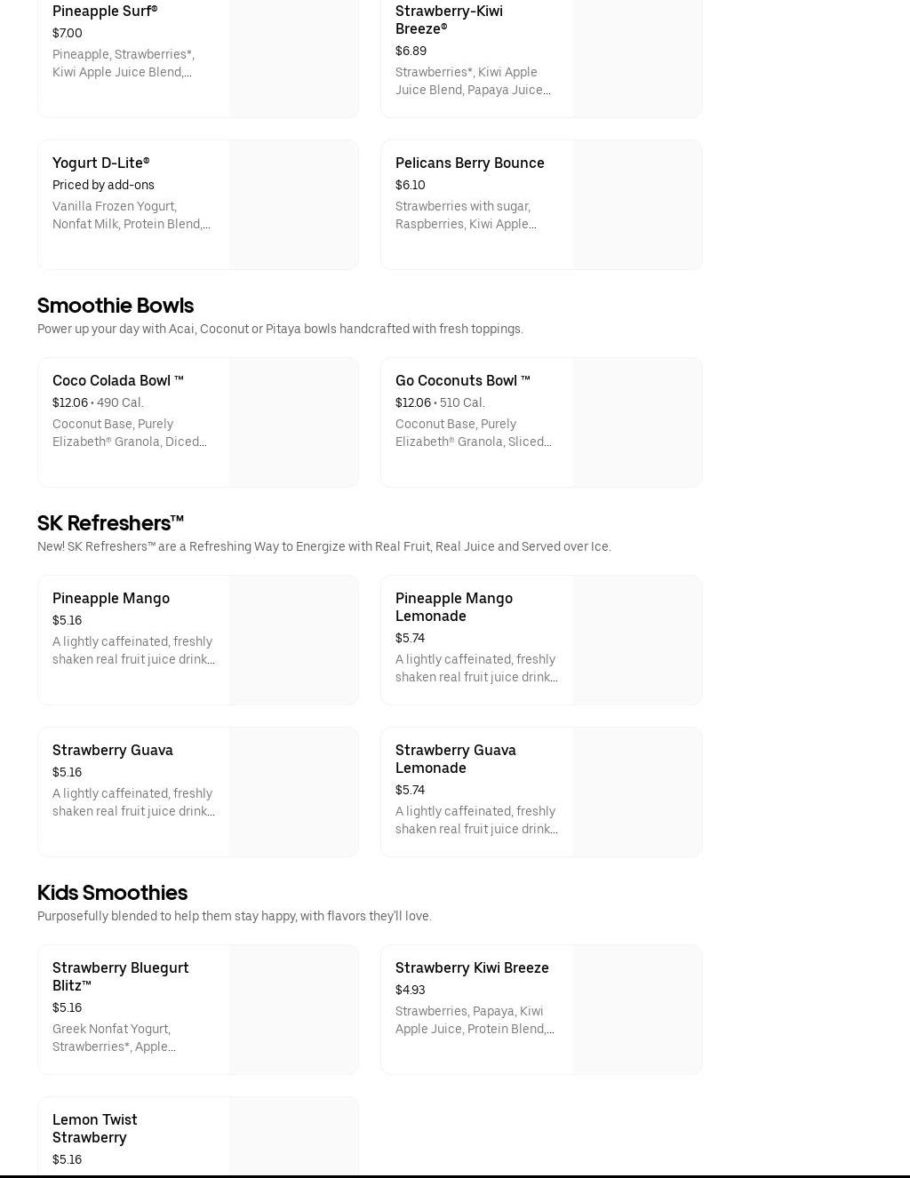 Banana Smoothies & Smoothies Menu