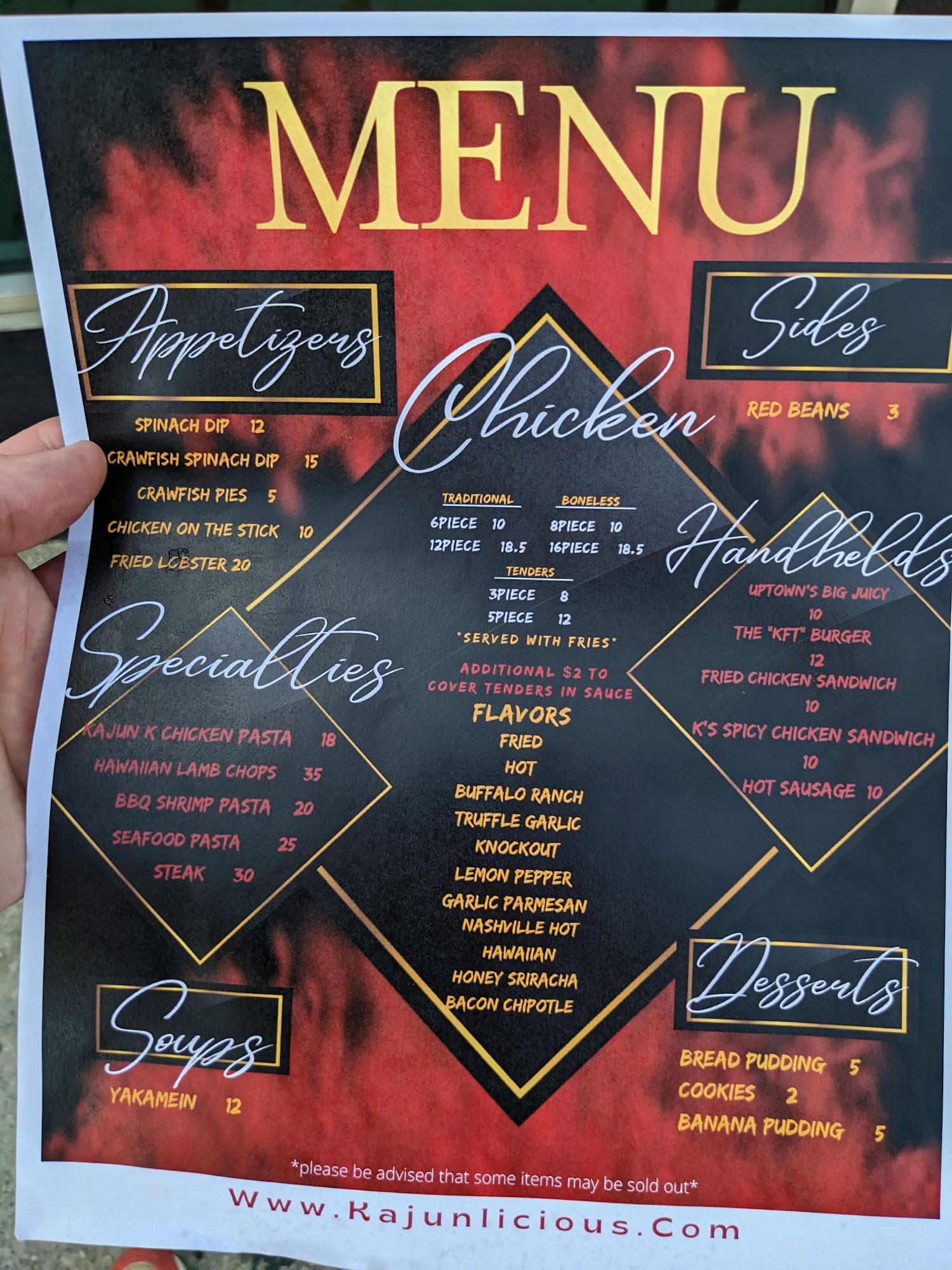 Kajunlicious Food Therapy Menu