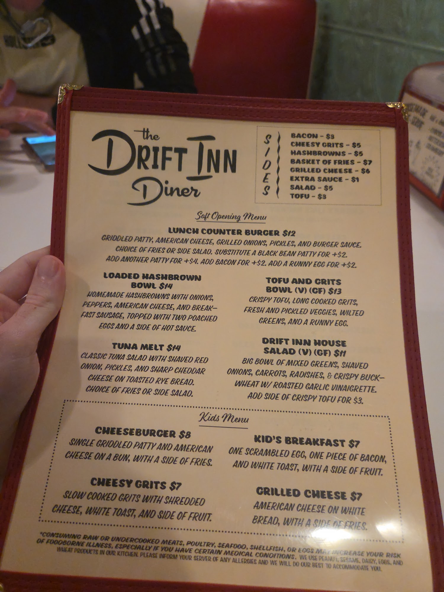 The Drift Inn Diner Menu