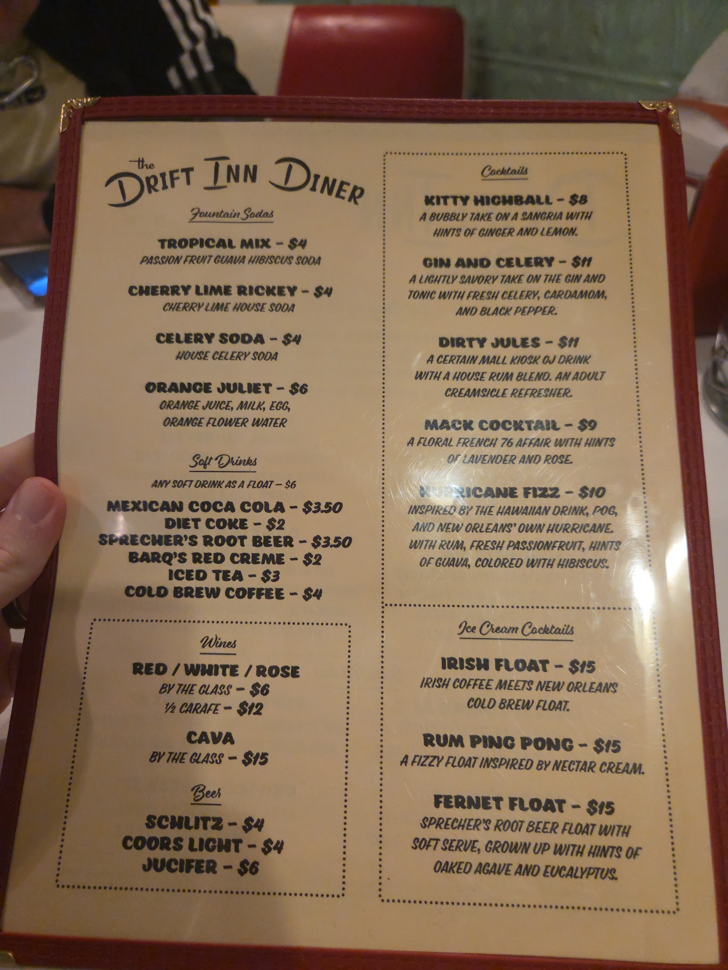 The Drift Inn Diner Menu