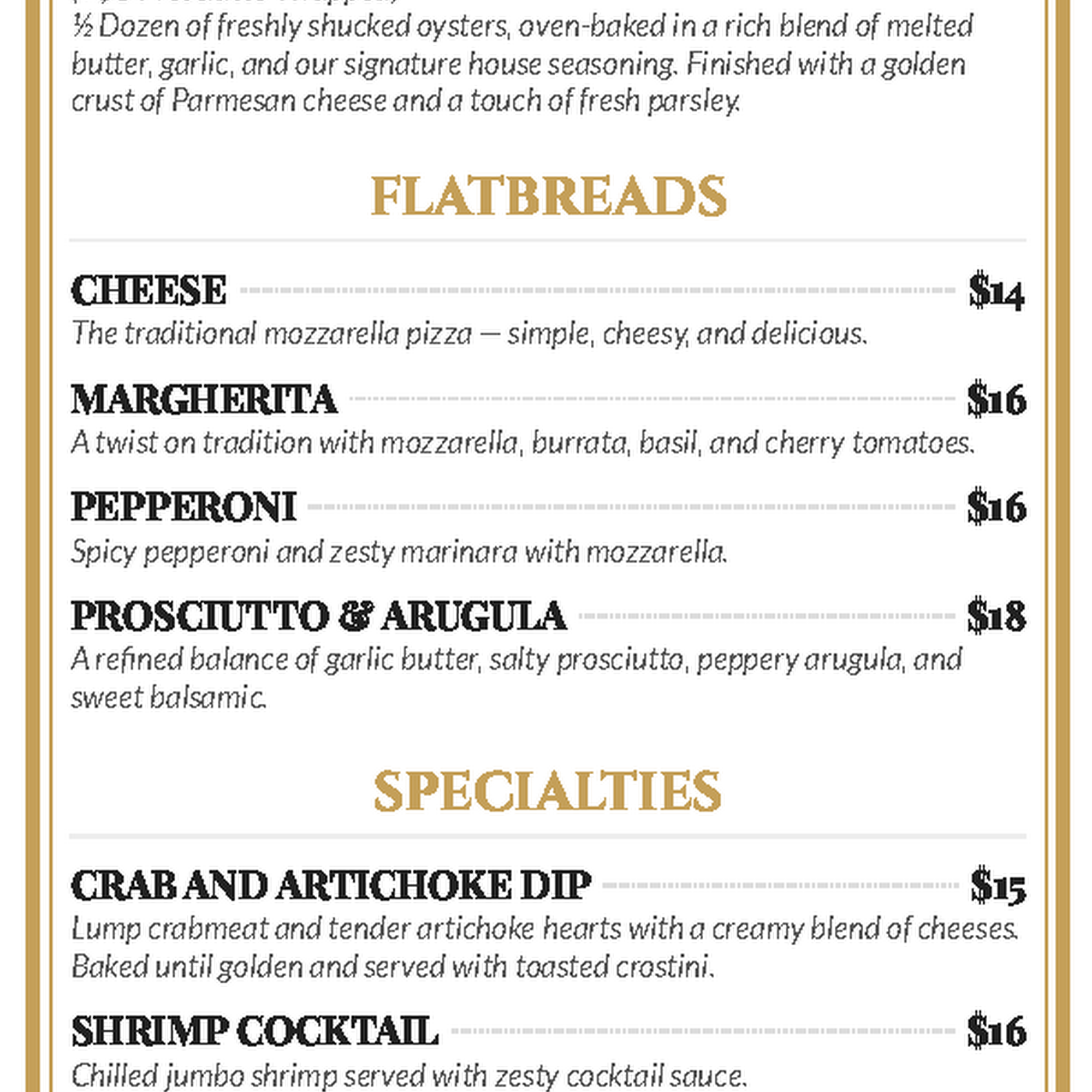 The O Bar Menu