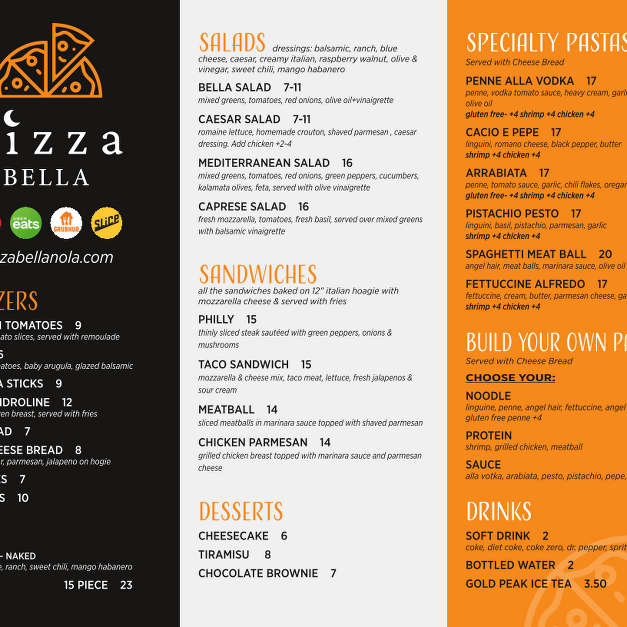 Pizza Bella Menu