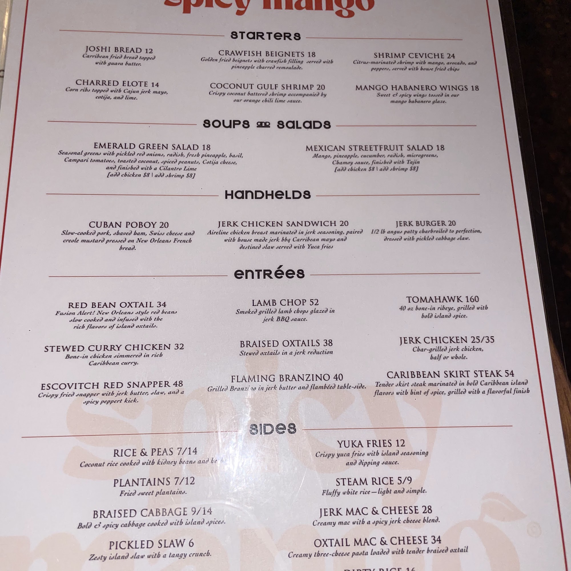 Spicy Mango Menu