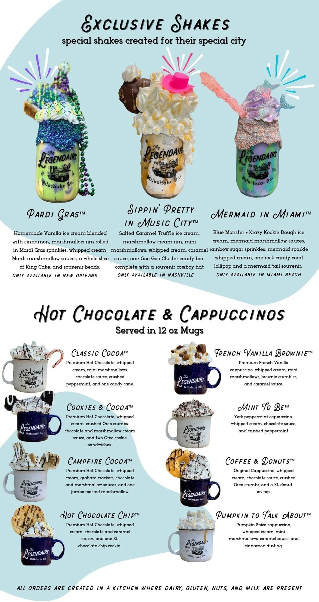 Legendairy Milkshake Bar Menu