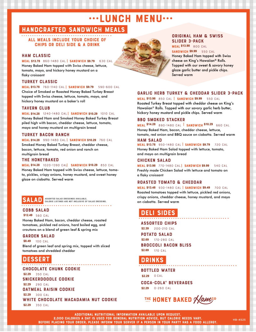 The Honey Baked Ham Company Menu