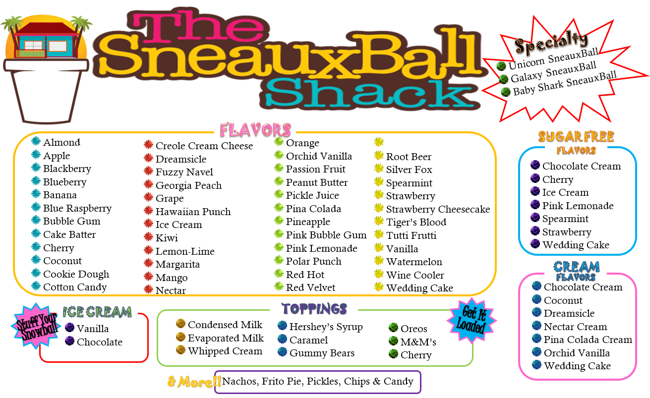 The SneauxBall Shack Menu