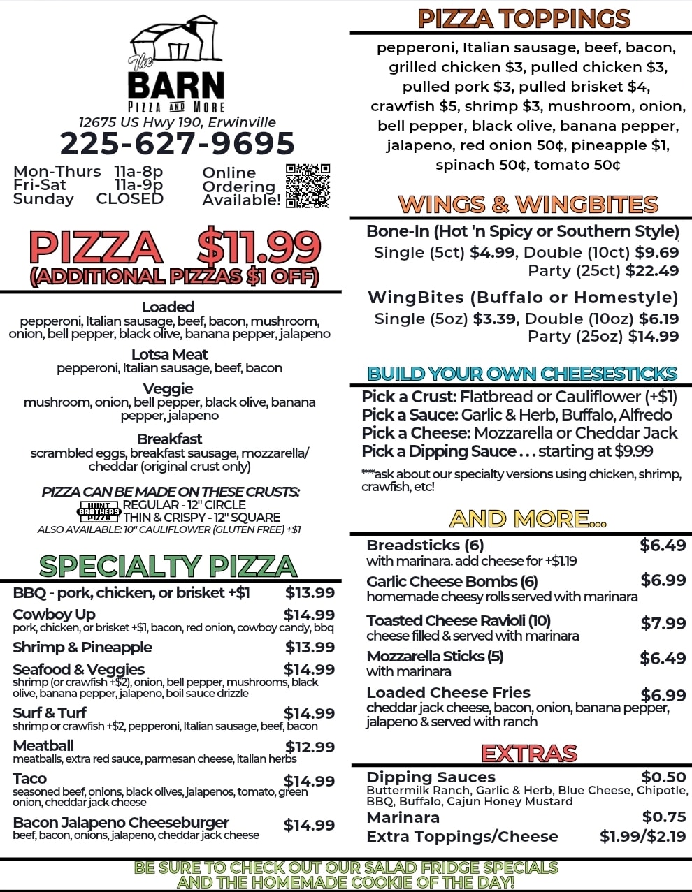 Hunt Brothers Pizza Menu