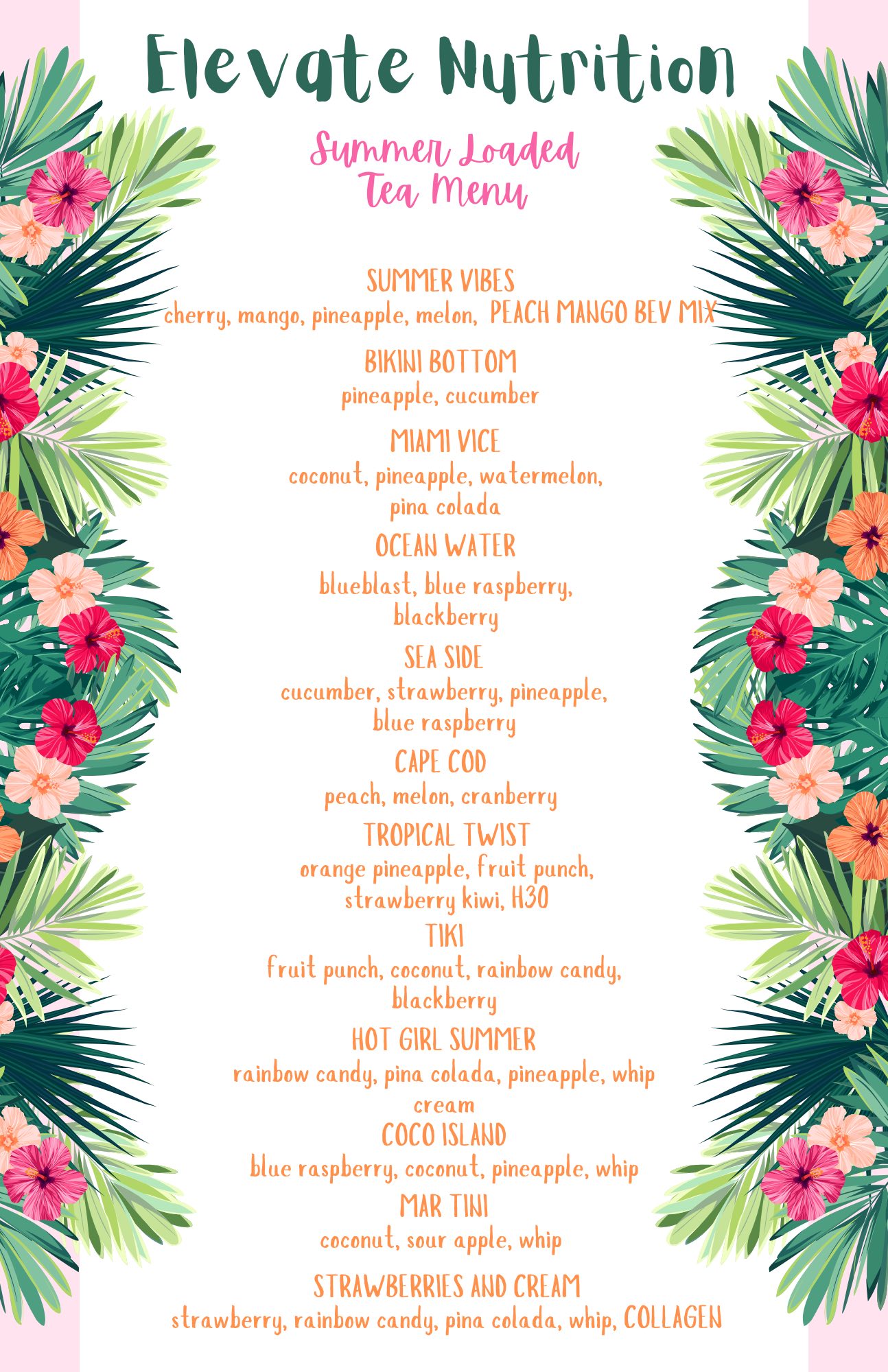 Elevate Nutrition LLC Menu