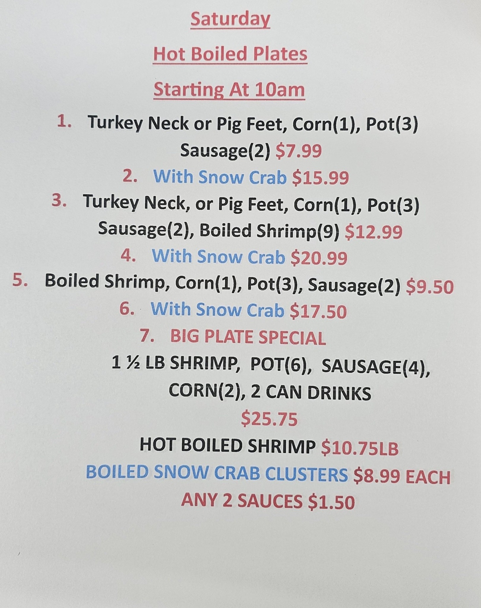 BRS Seafood Menu