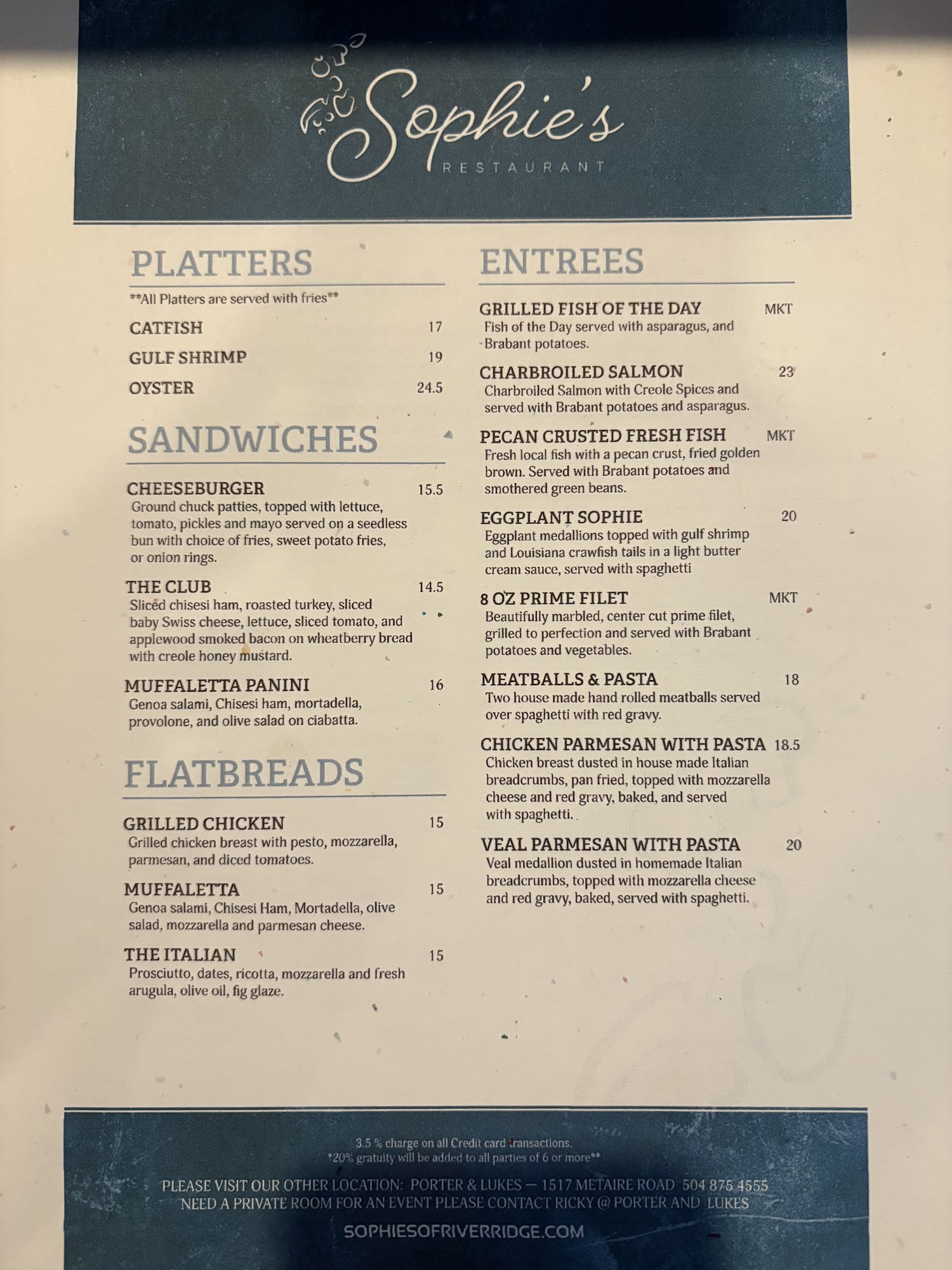 Sophie's Menu
