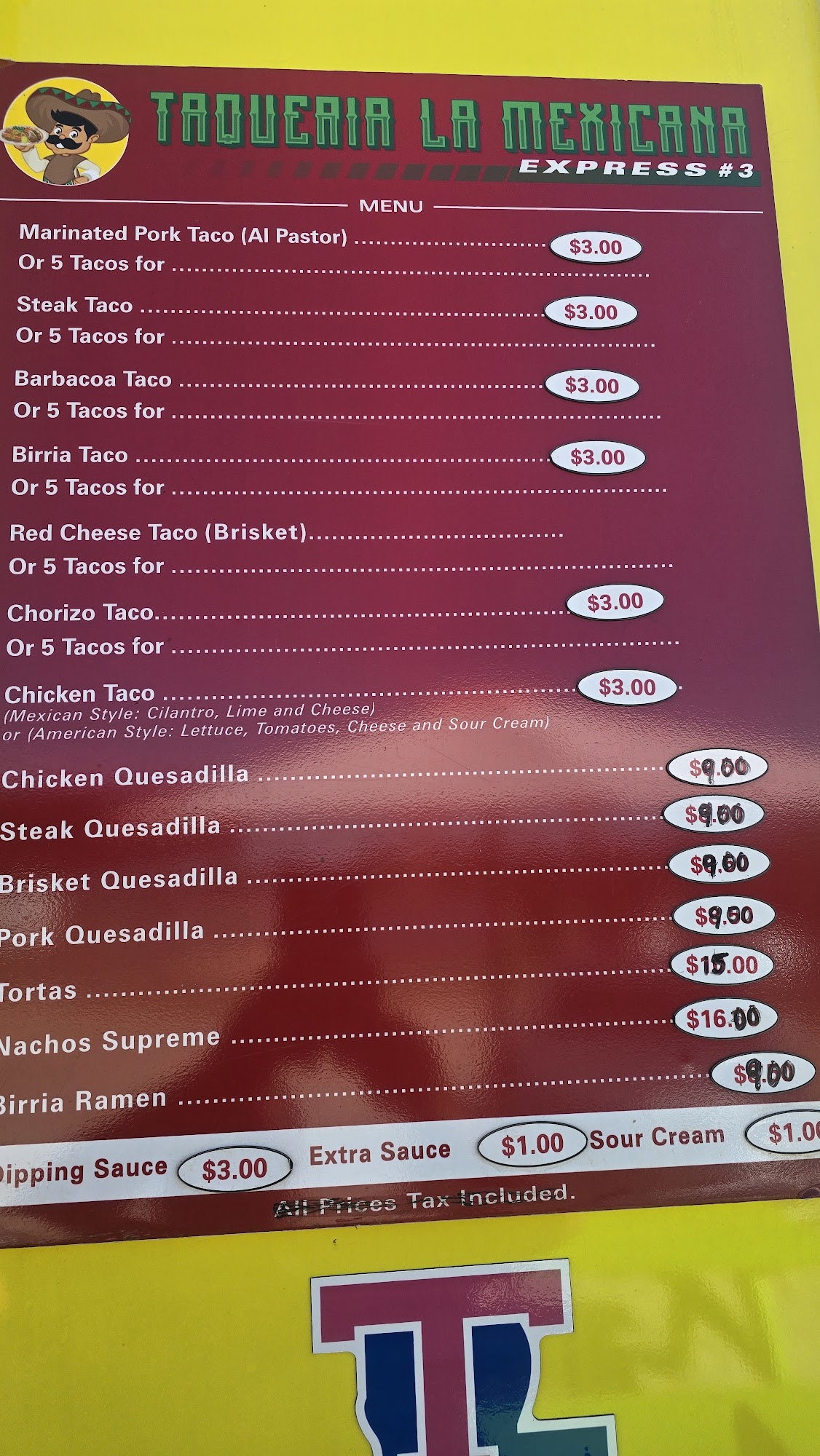 Taqueria La Mexicana LLC #2 Menu