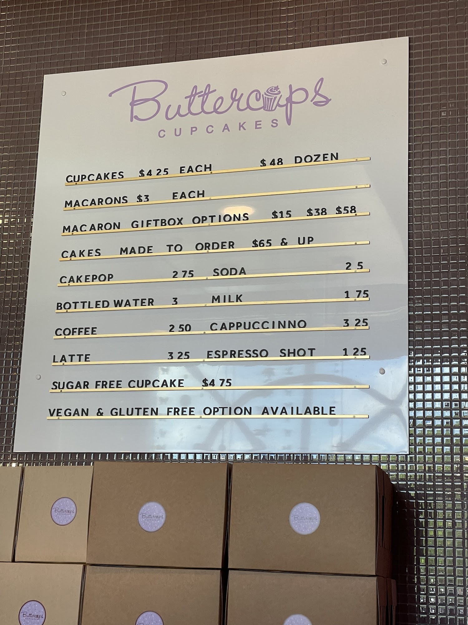Buttercups Cupcakes Menu