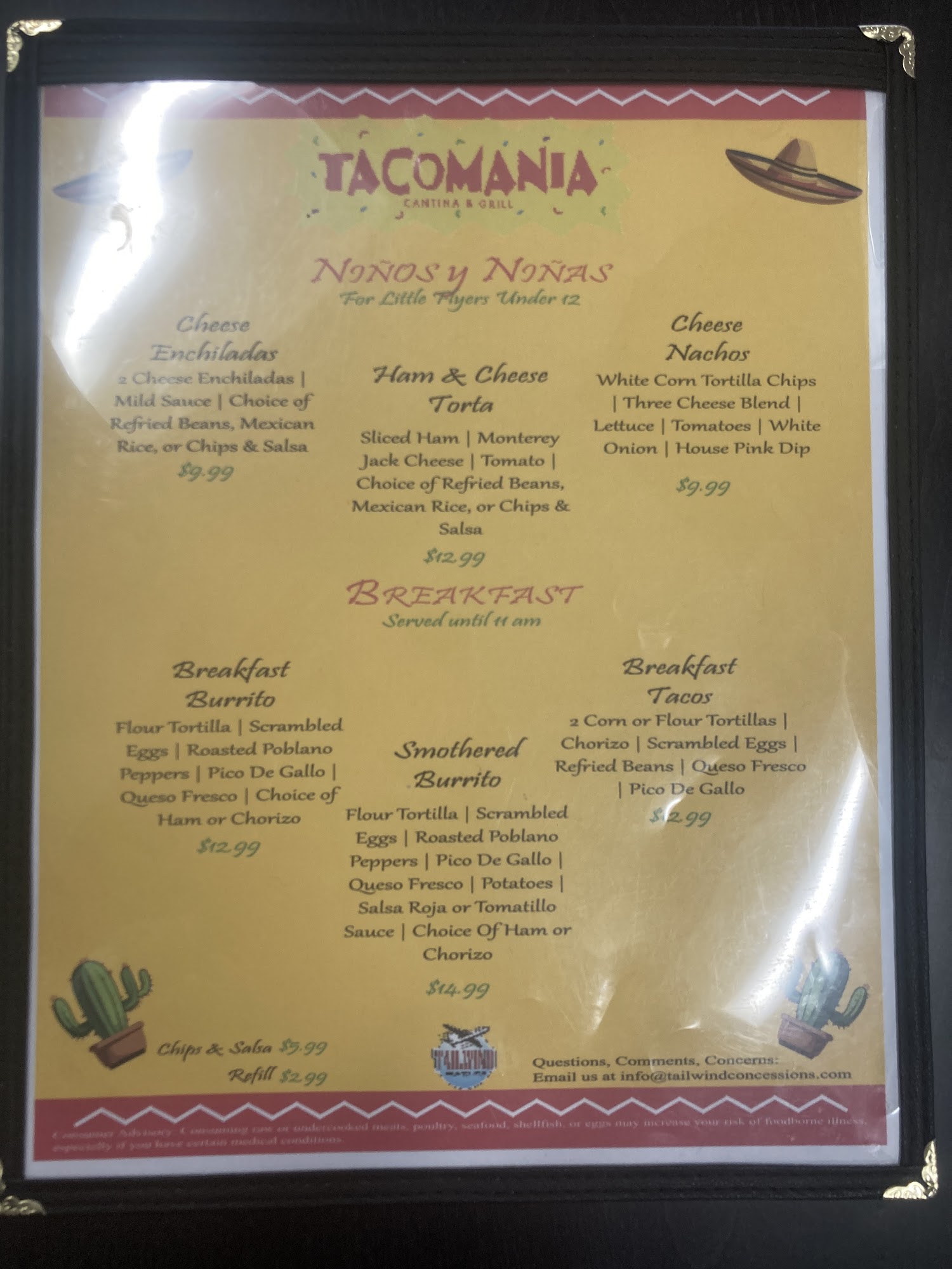 Tacomania Menu