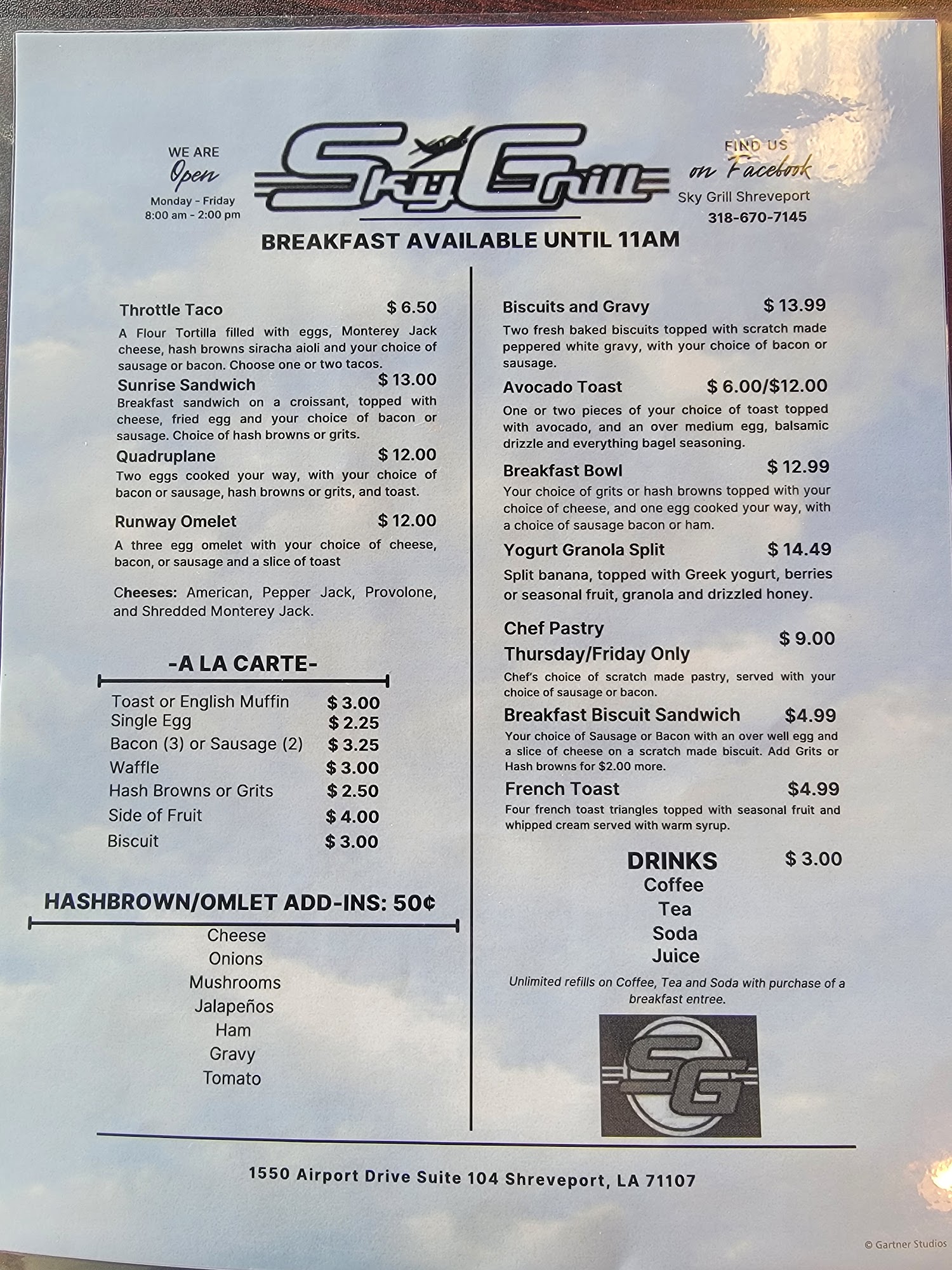 Sky Grill Menu