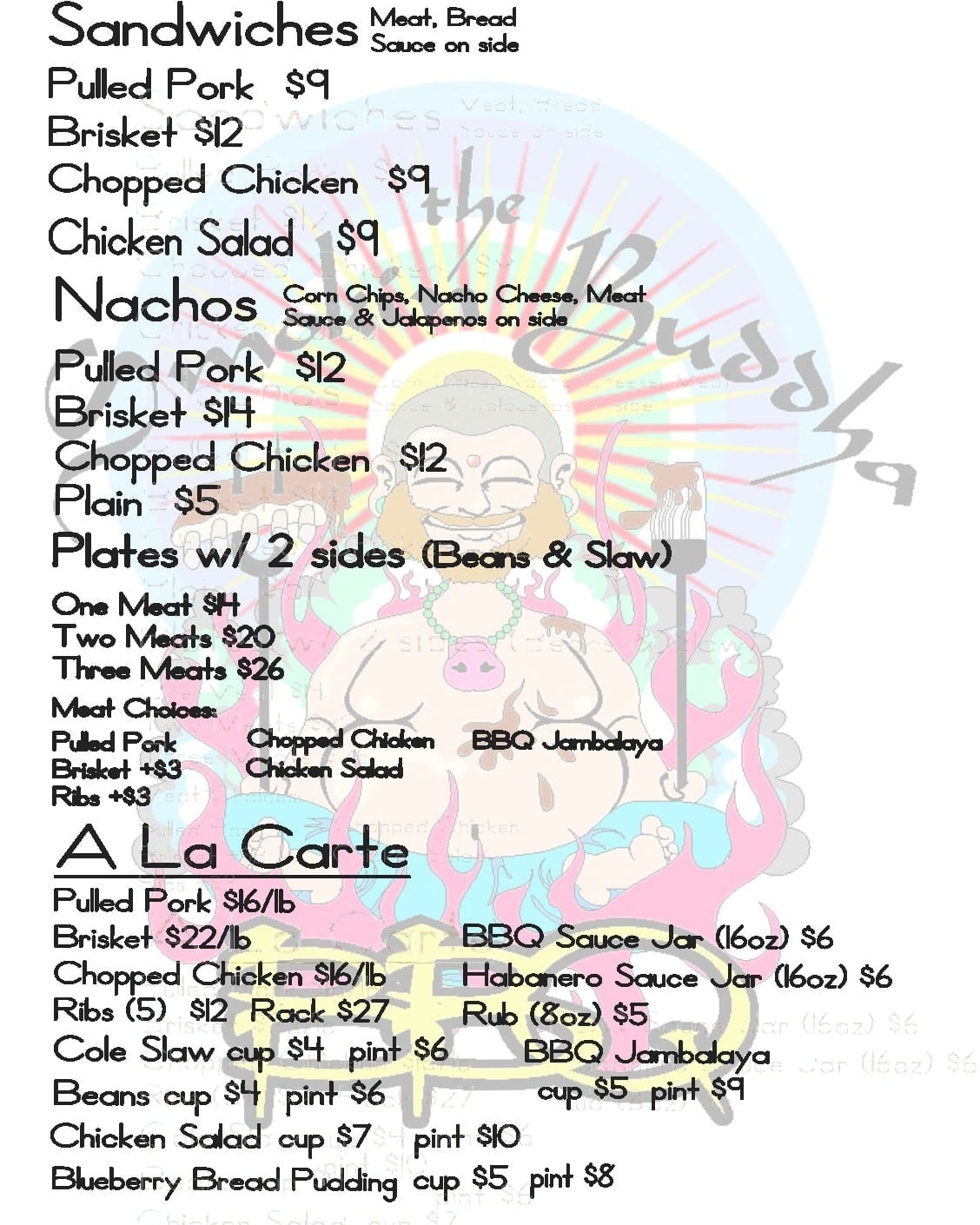 Buddha BBQ Menu