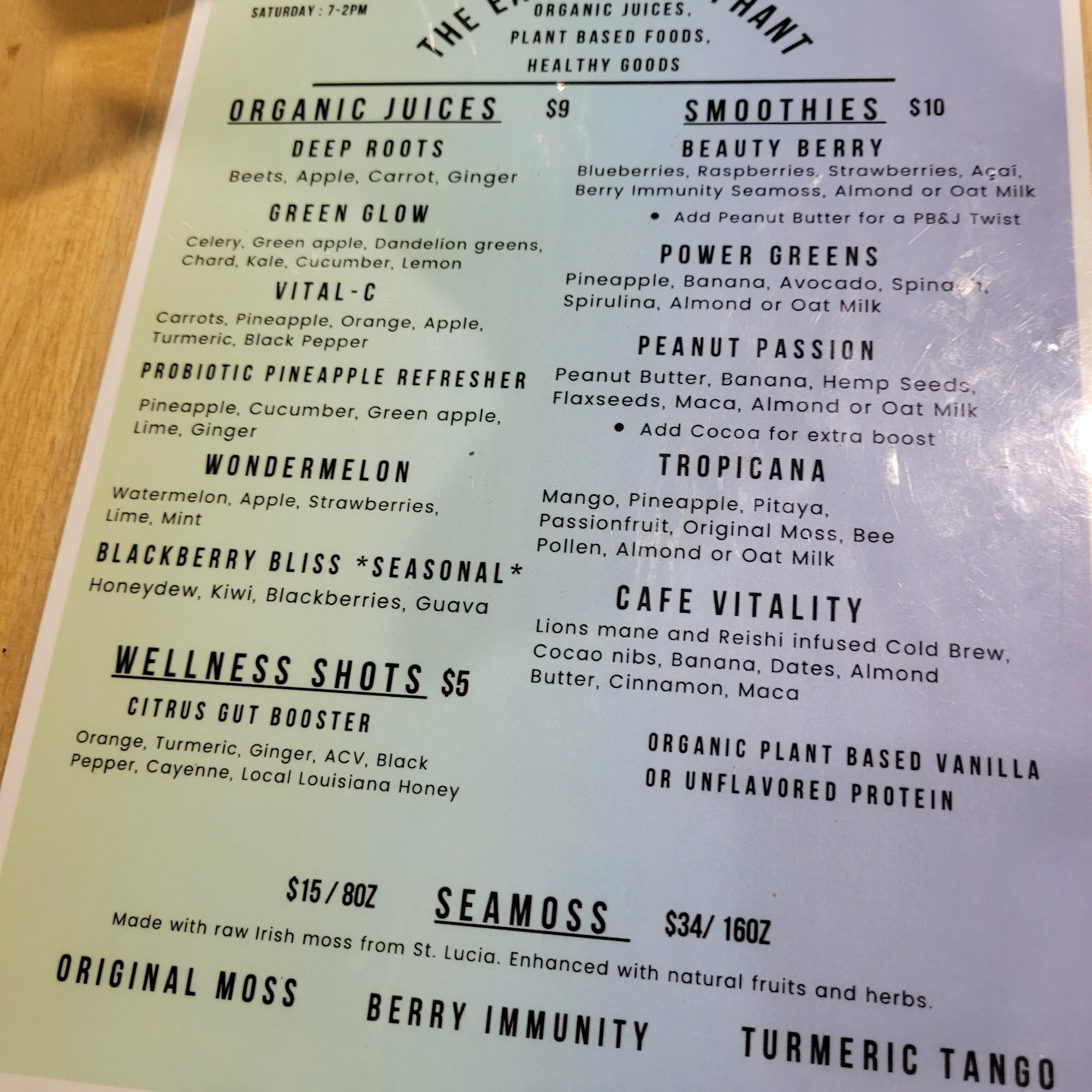 The Earthly Elephant Menu