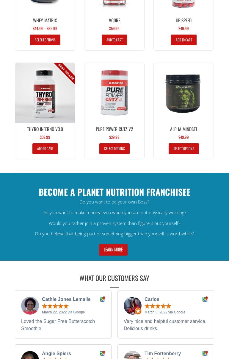 Planet Nutrition Menu