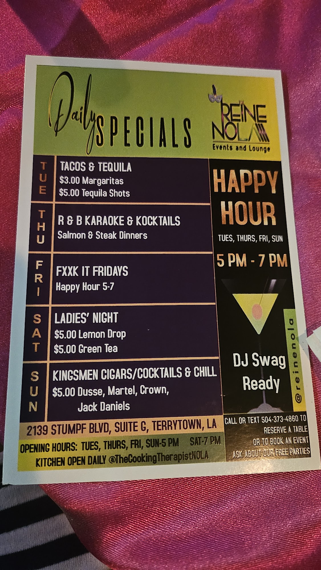 Reine Nola Events And Lounge Menu