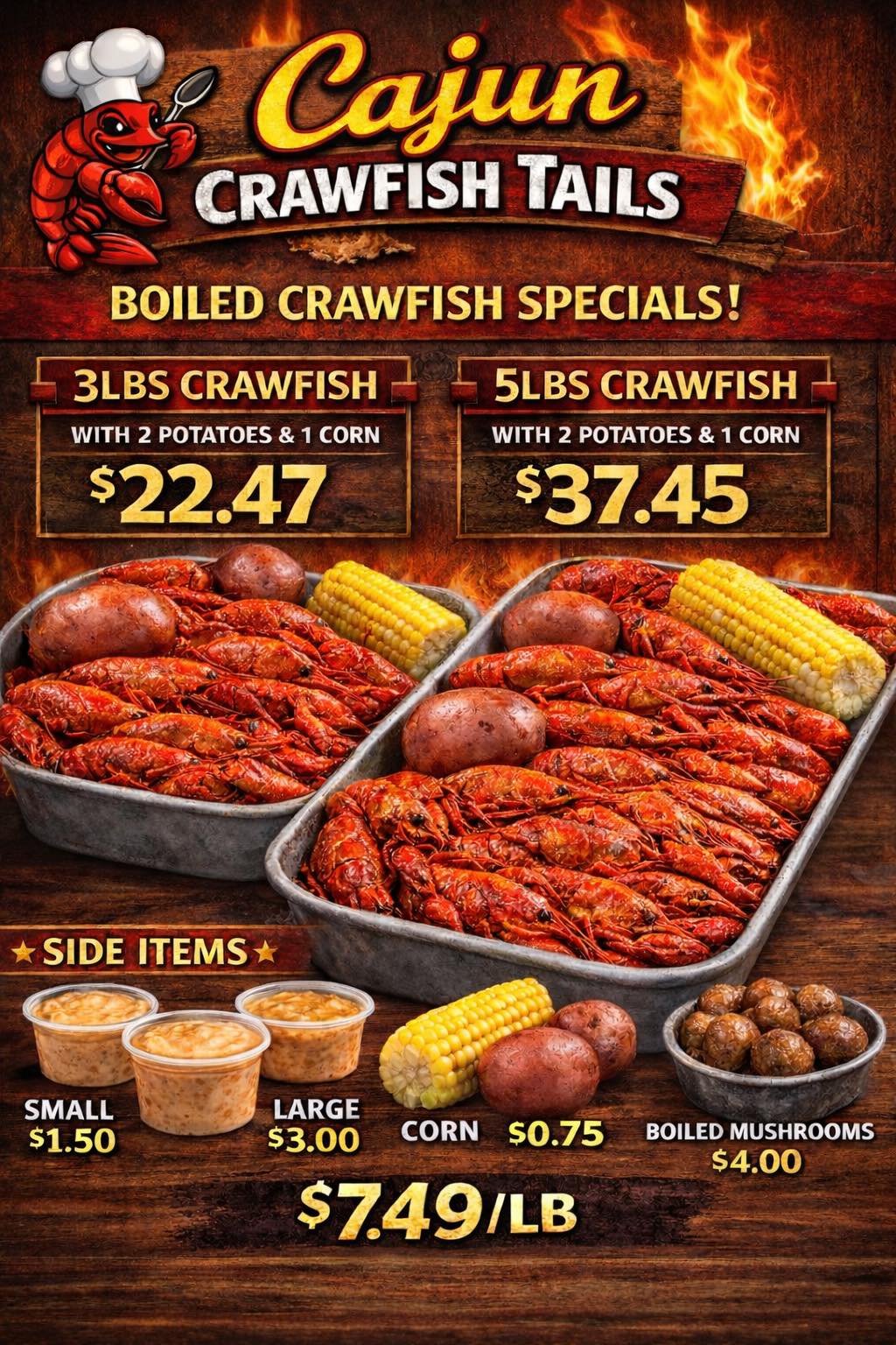 Cajun Crawfish Tails LLC Menu