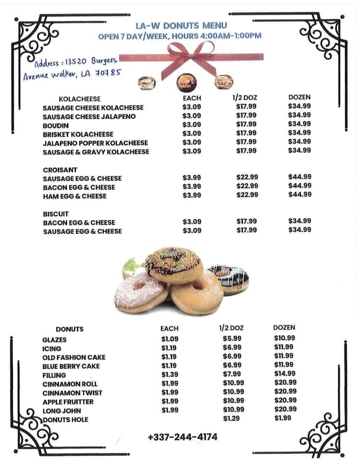 LA-W Donuts Menu