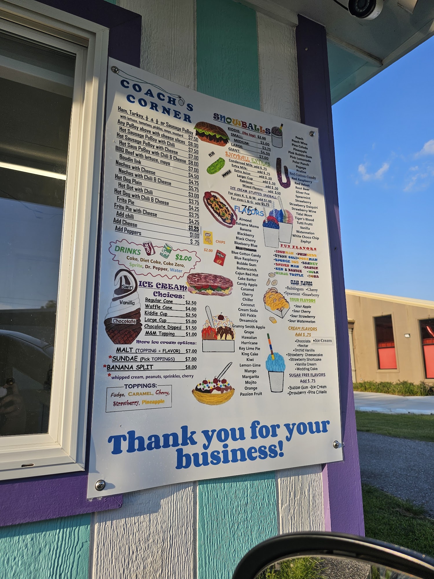 Coach's Corner Menu