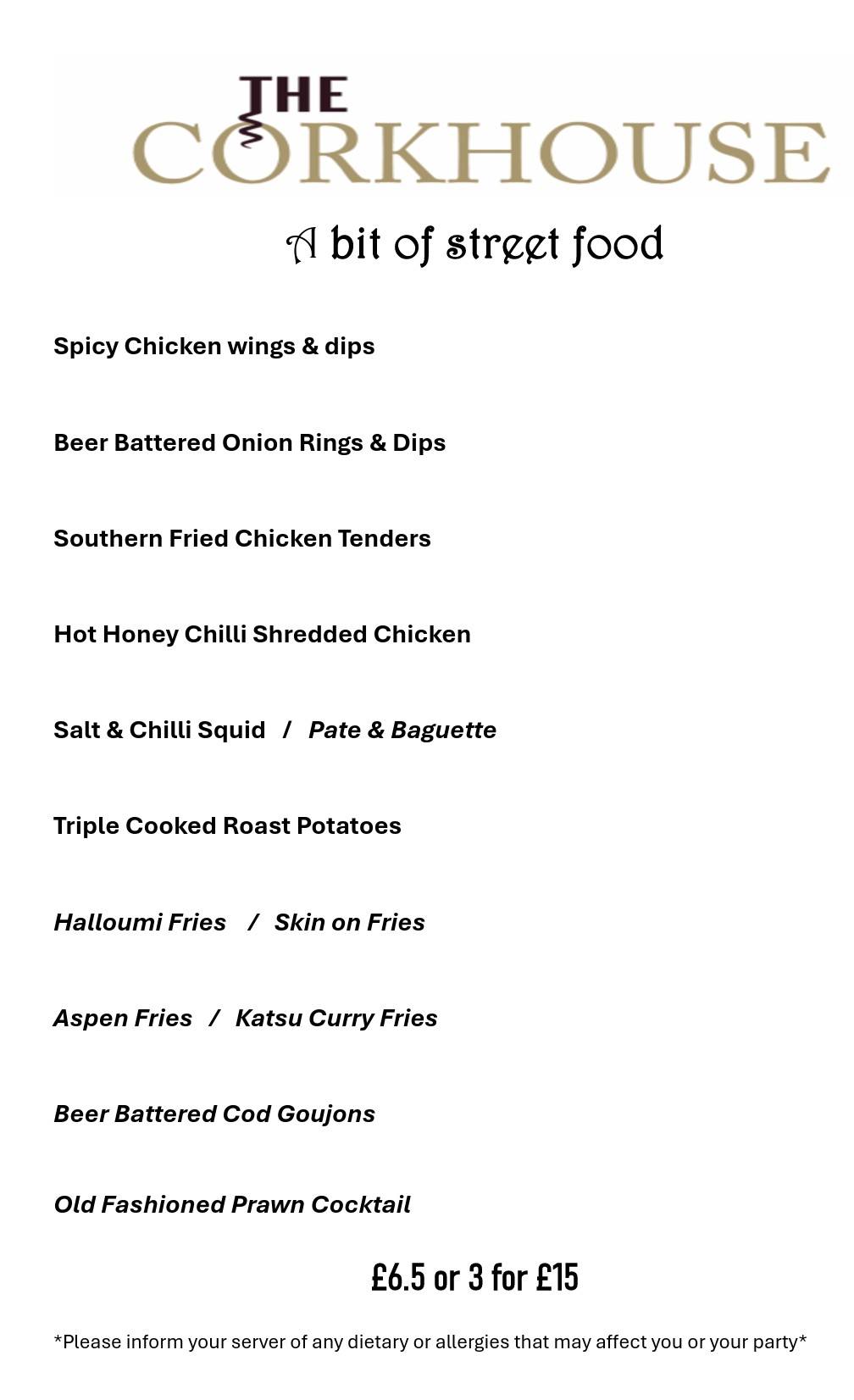 The Corkhouse Menu