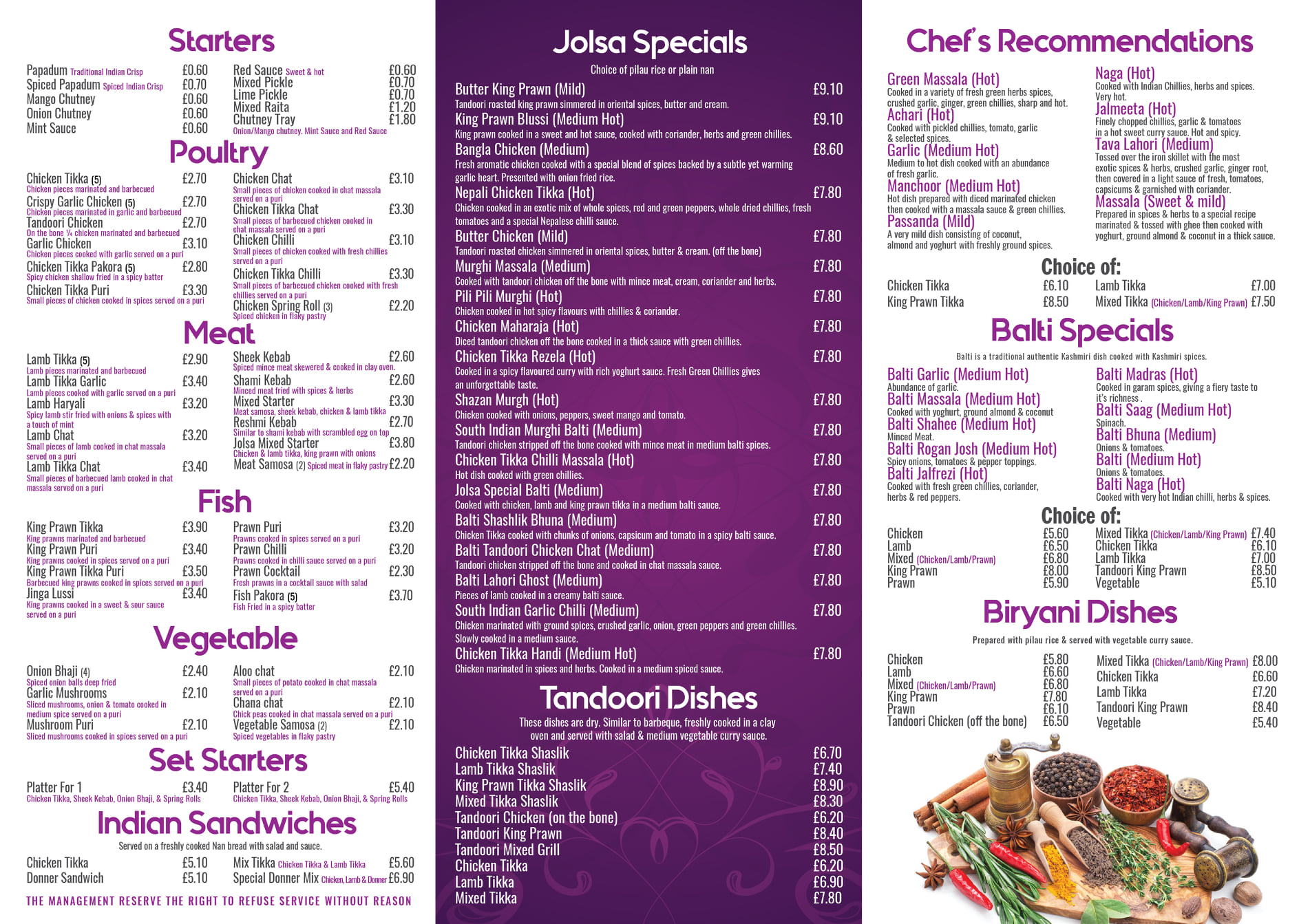 Jolsa Indian Takeaway Menu