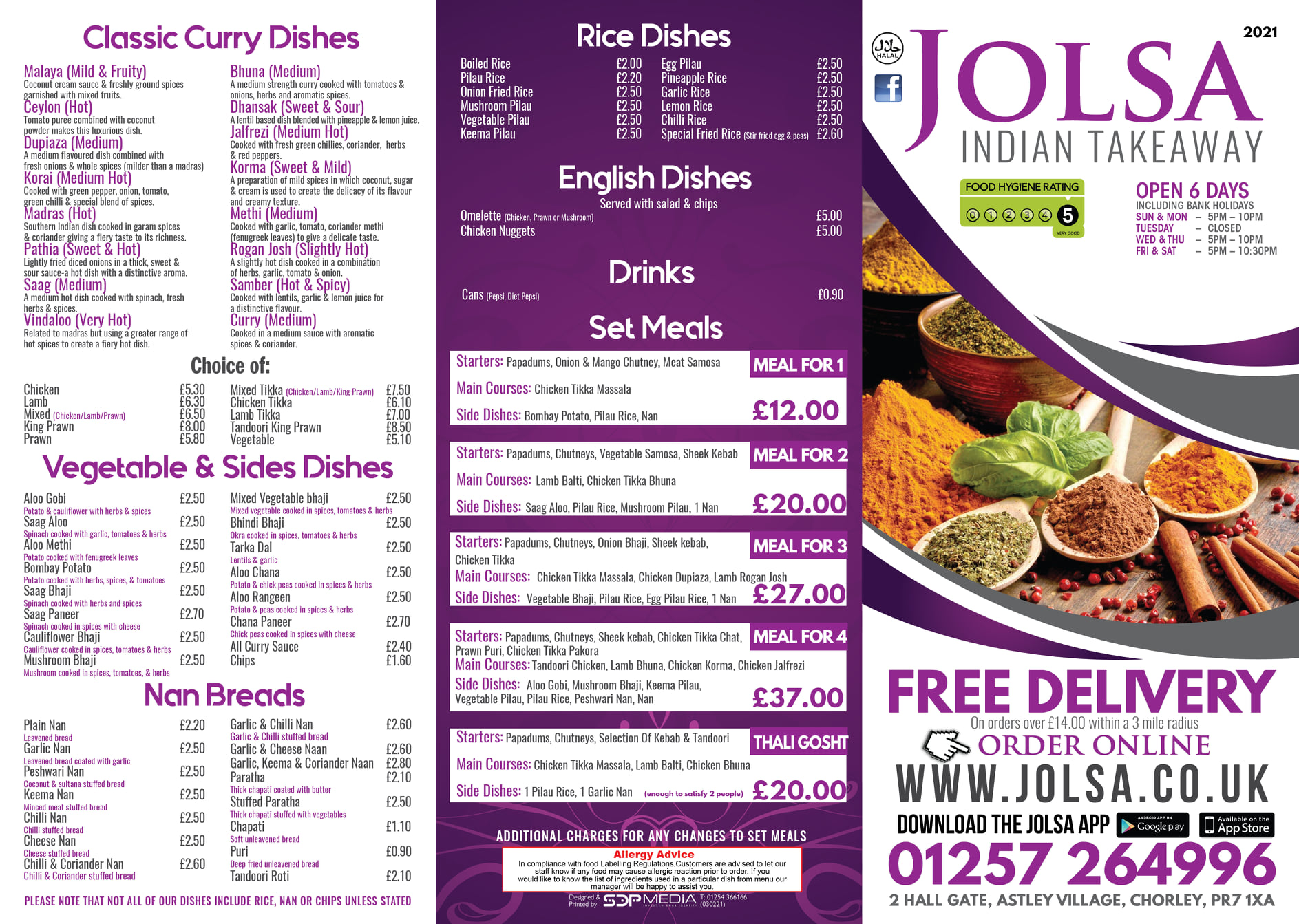 Jolsa Indian Takeaway Menu