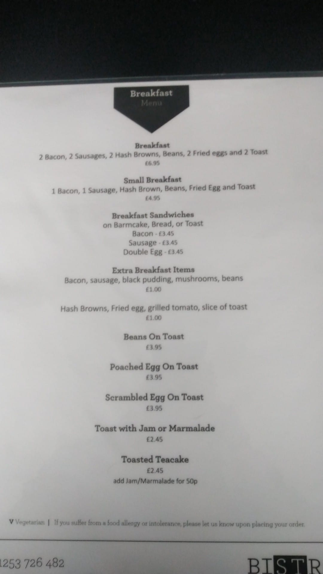 Bistro St Annes Menu