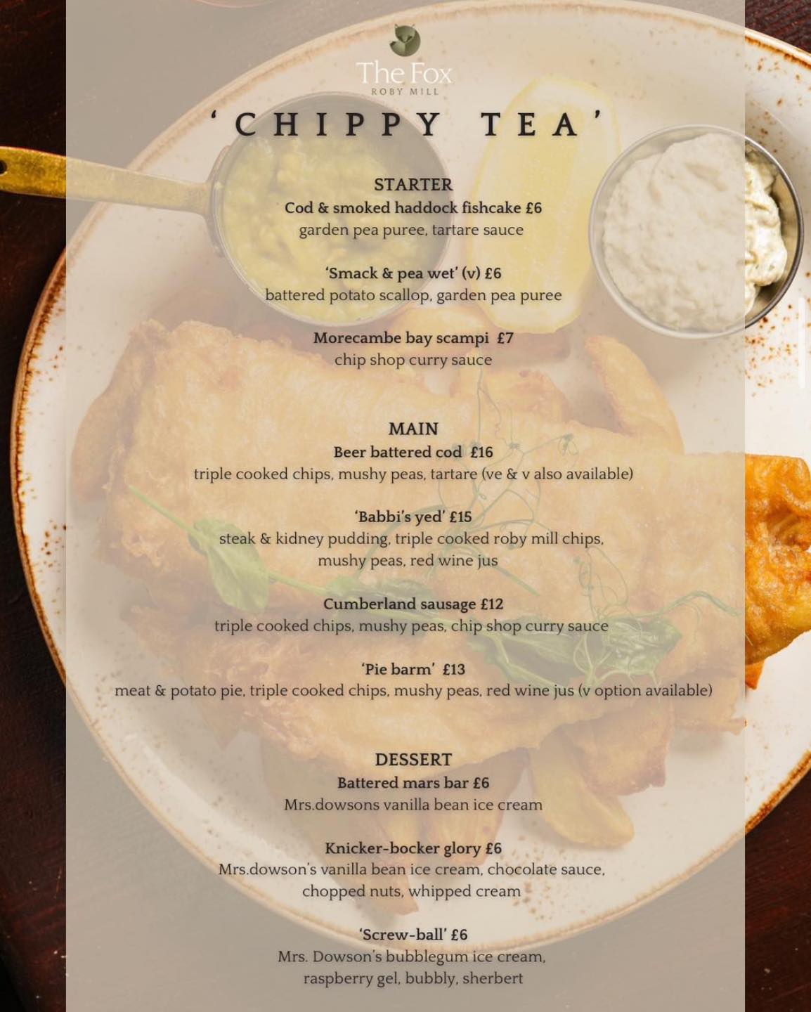 The Fox at Roby Mill Menu