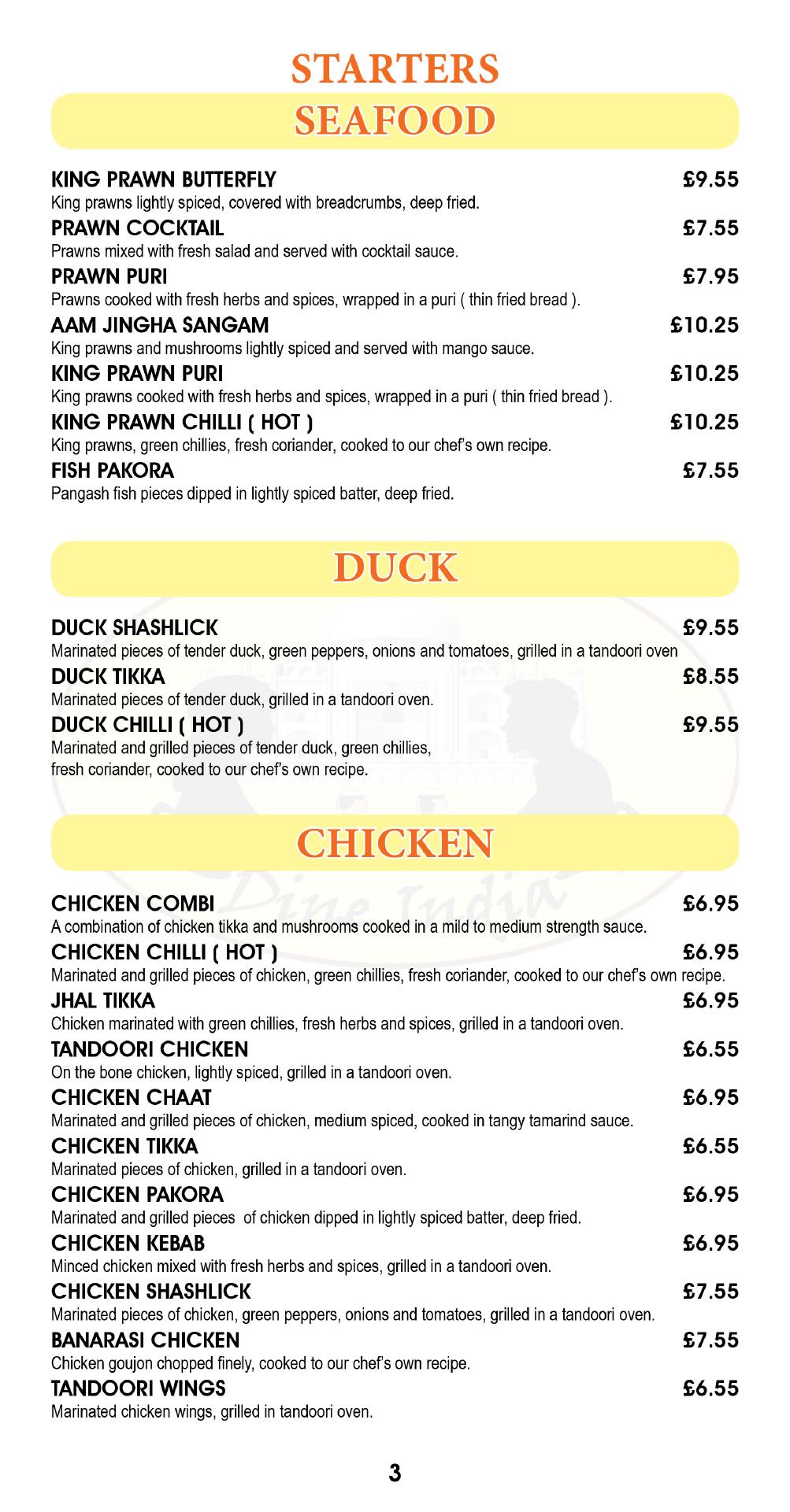 Dine India Menu