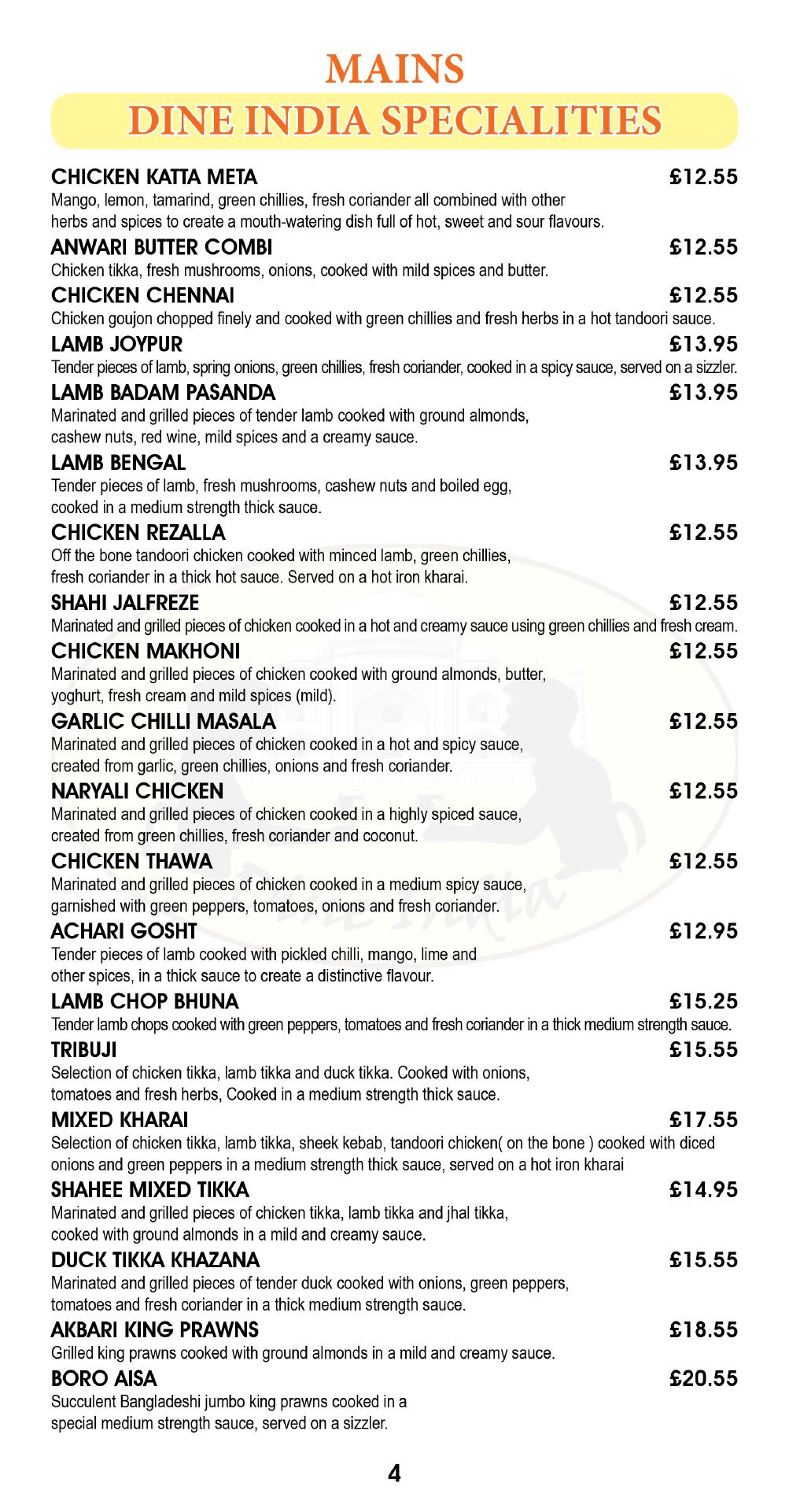 Dine India Menu