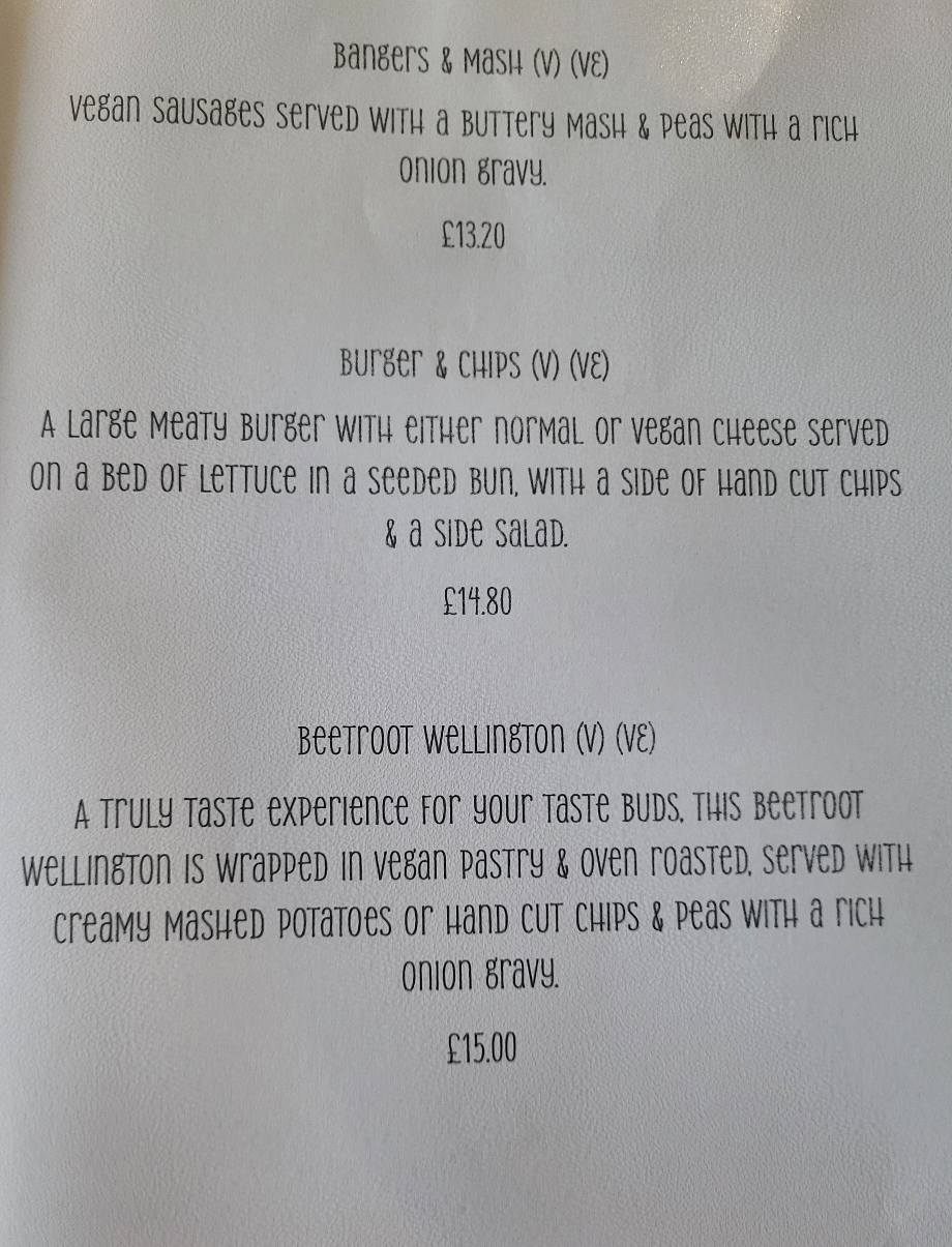 Willoughby Arms Menu