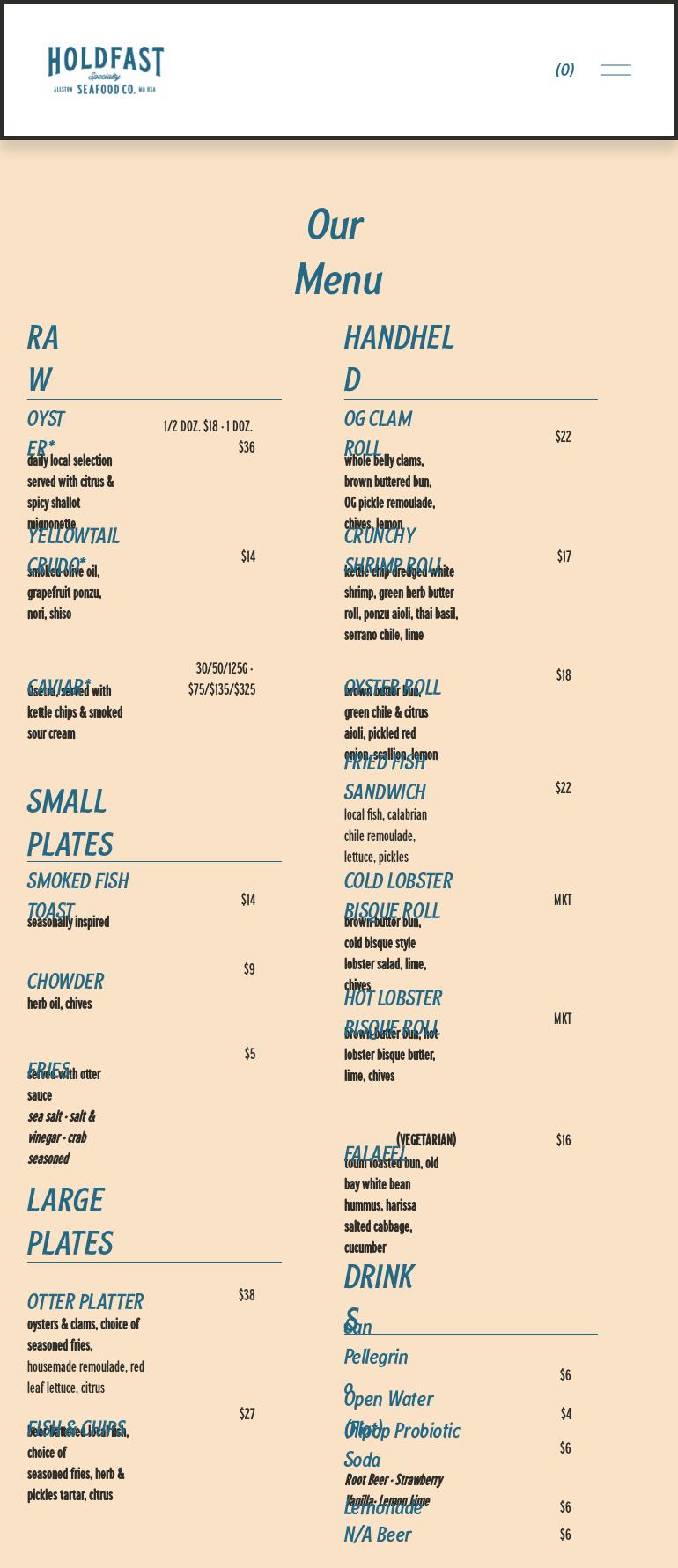 Holdfast Specialty Seafood Co. Menu