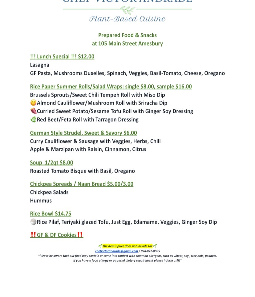 Chef Victor Andrade Menu