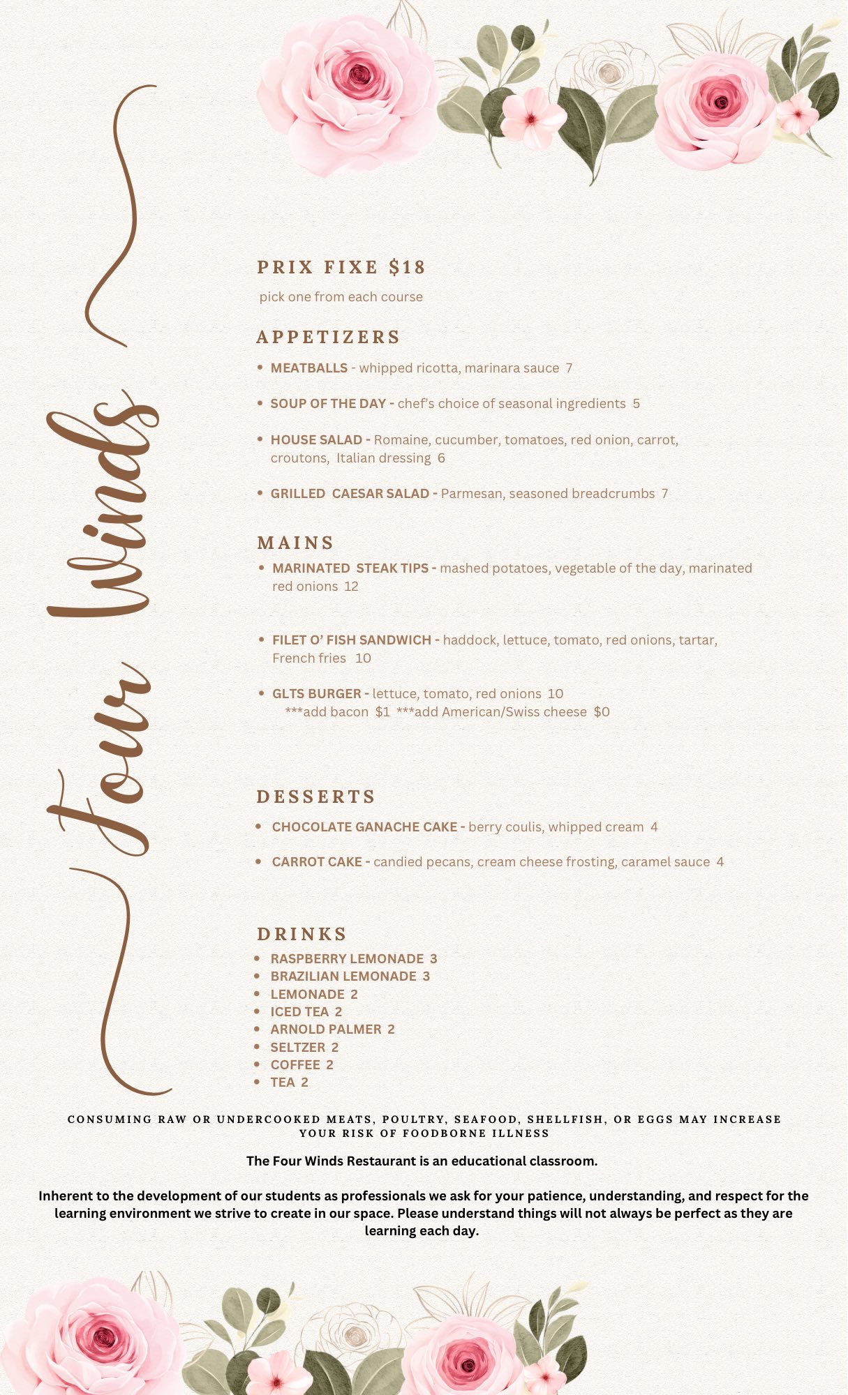 Four Winds Restaurant Menu