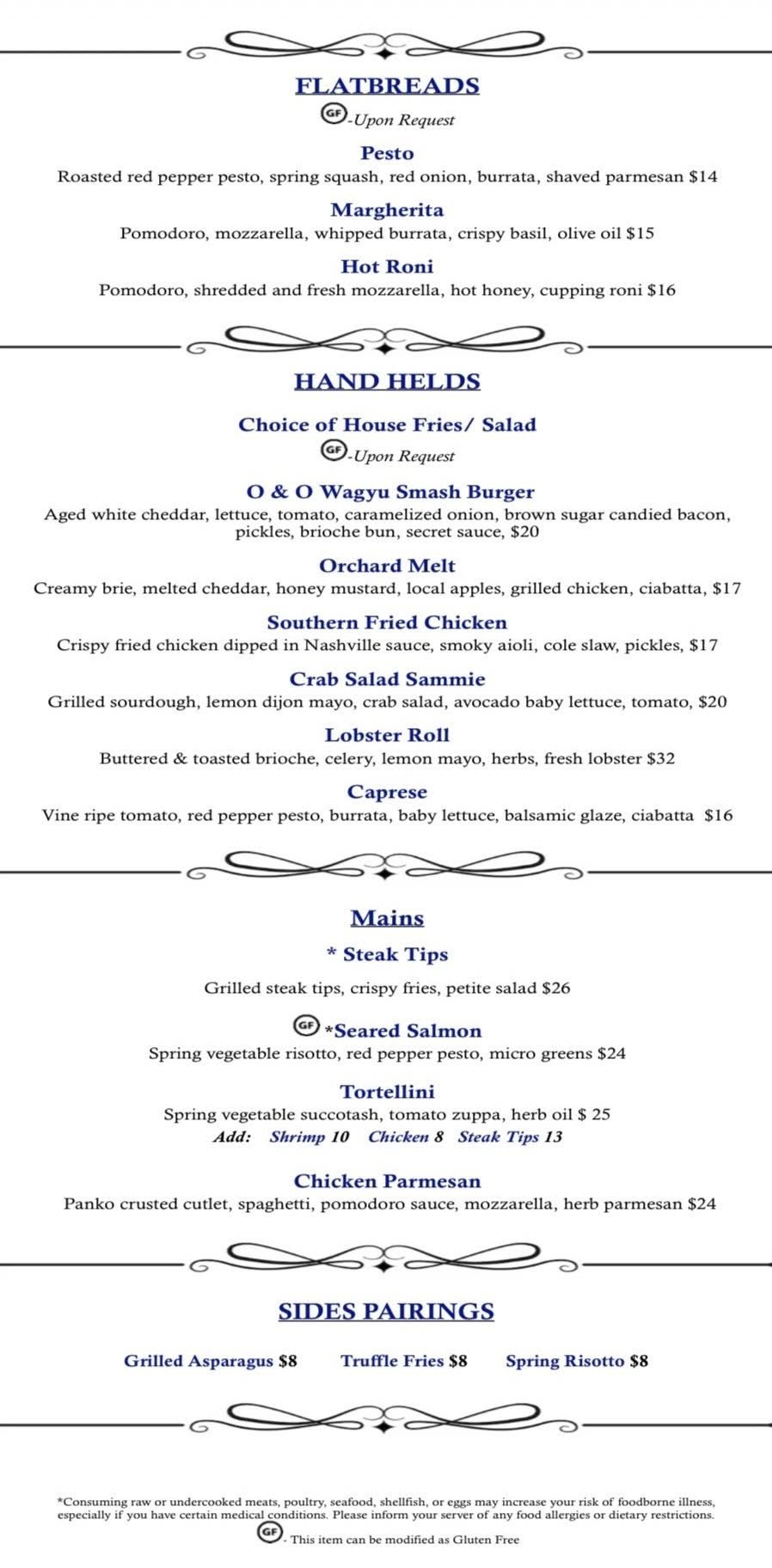 Oak & Orchard Tap & Table Menu