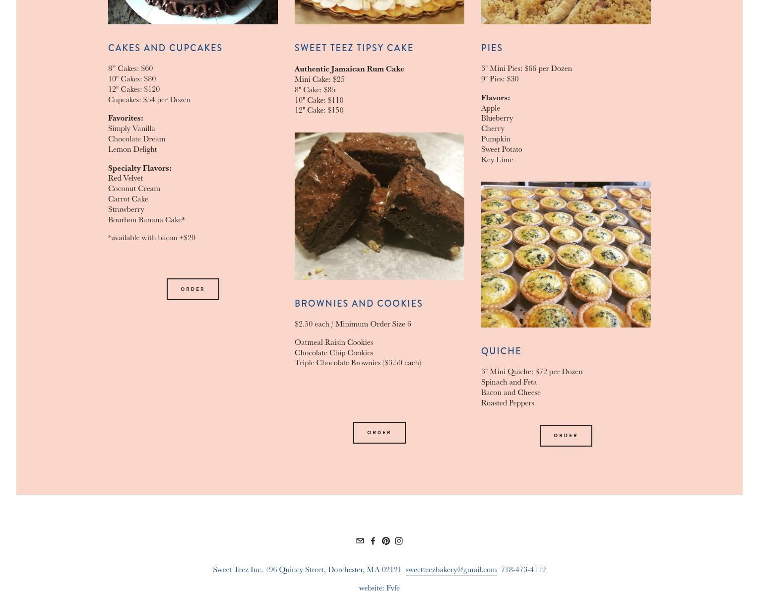 Sweet Teez Bakery Menu