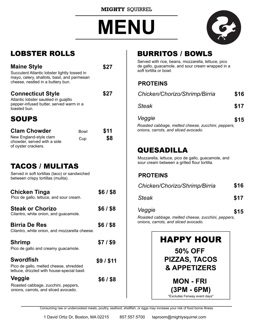 Mighty Squirrel Menu