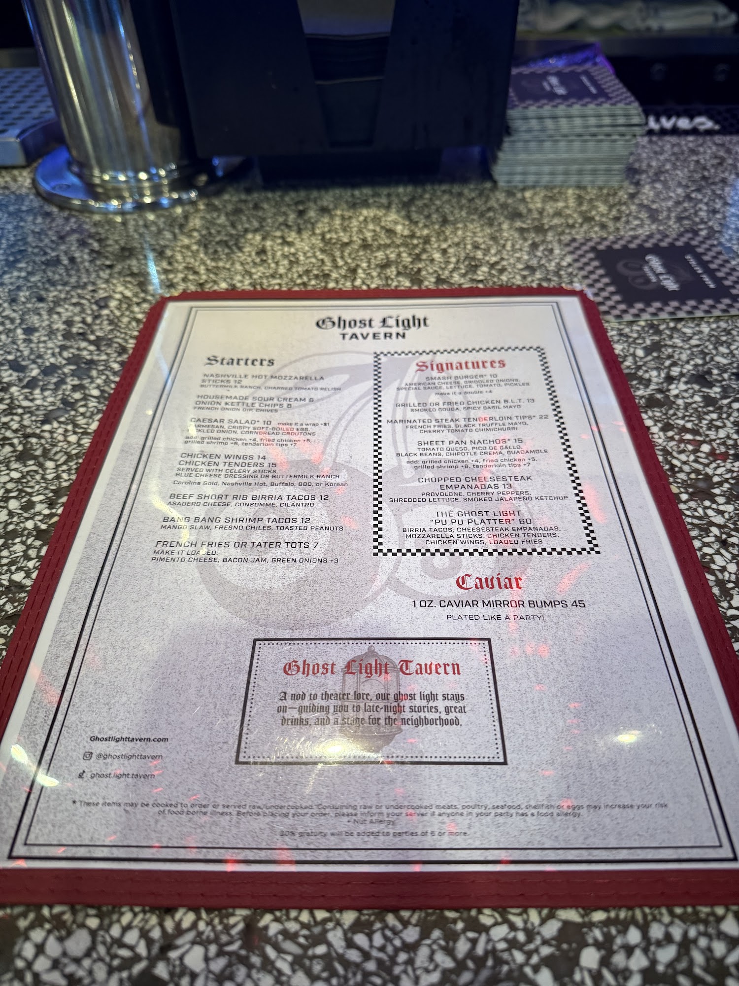 Ghost Light Tavern Menu