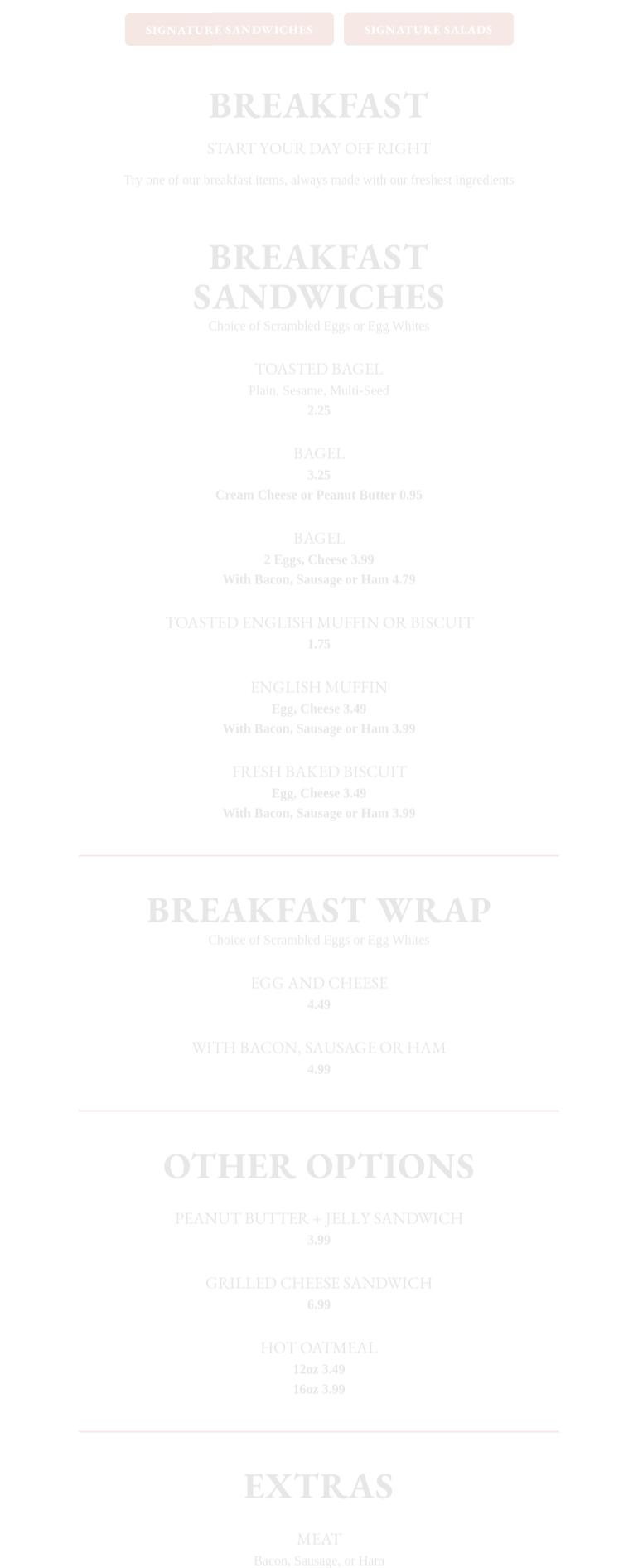 Boston News Cafe Menu