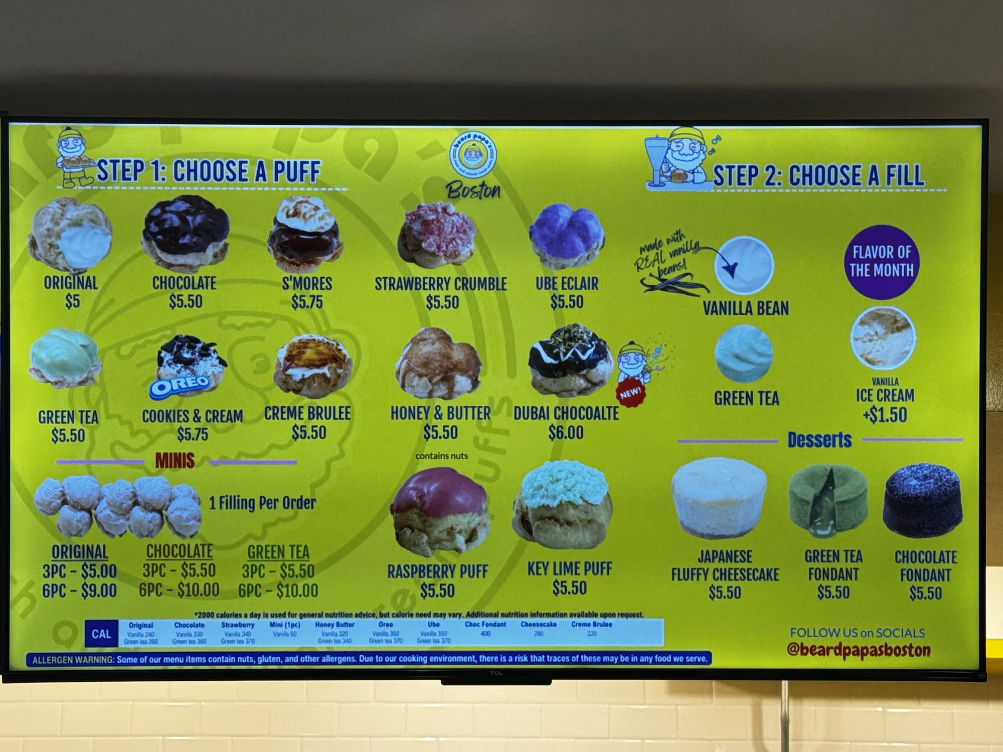 Beard Papa's Menu