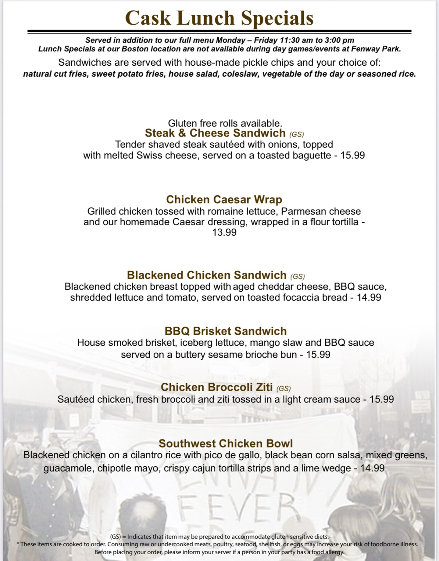 Oliver's Nightclub @ Cask Menu