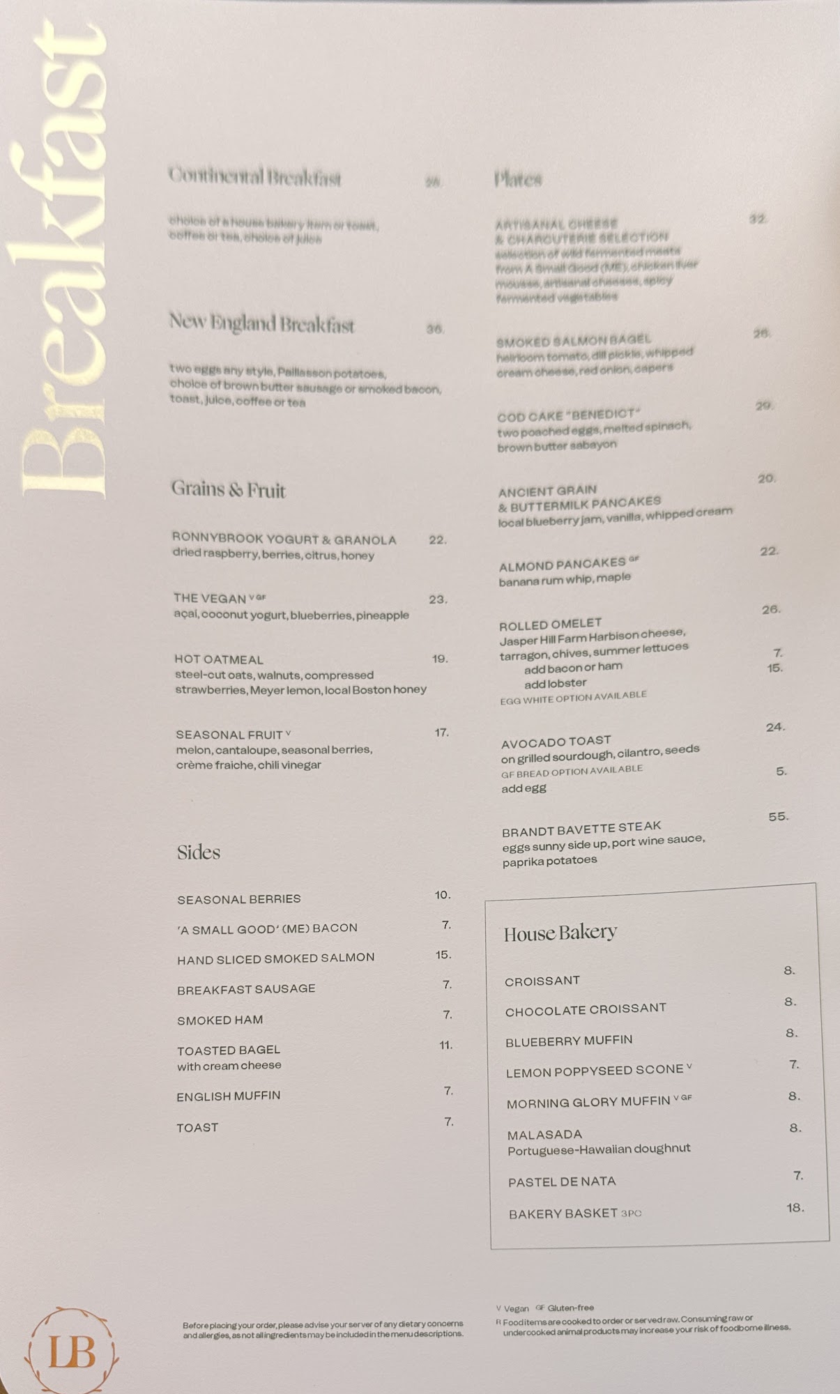 LONG BAR & TERRACE Menu