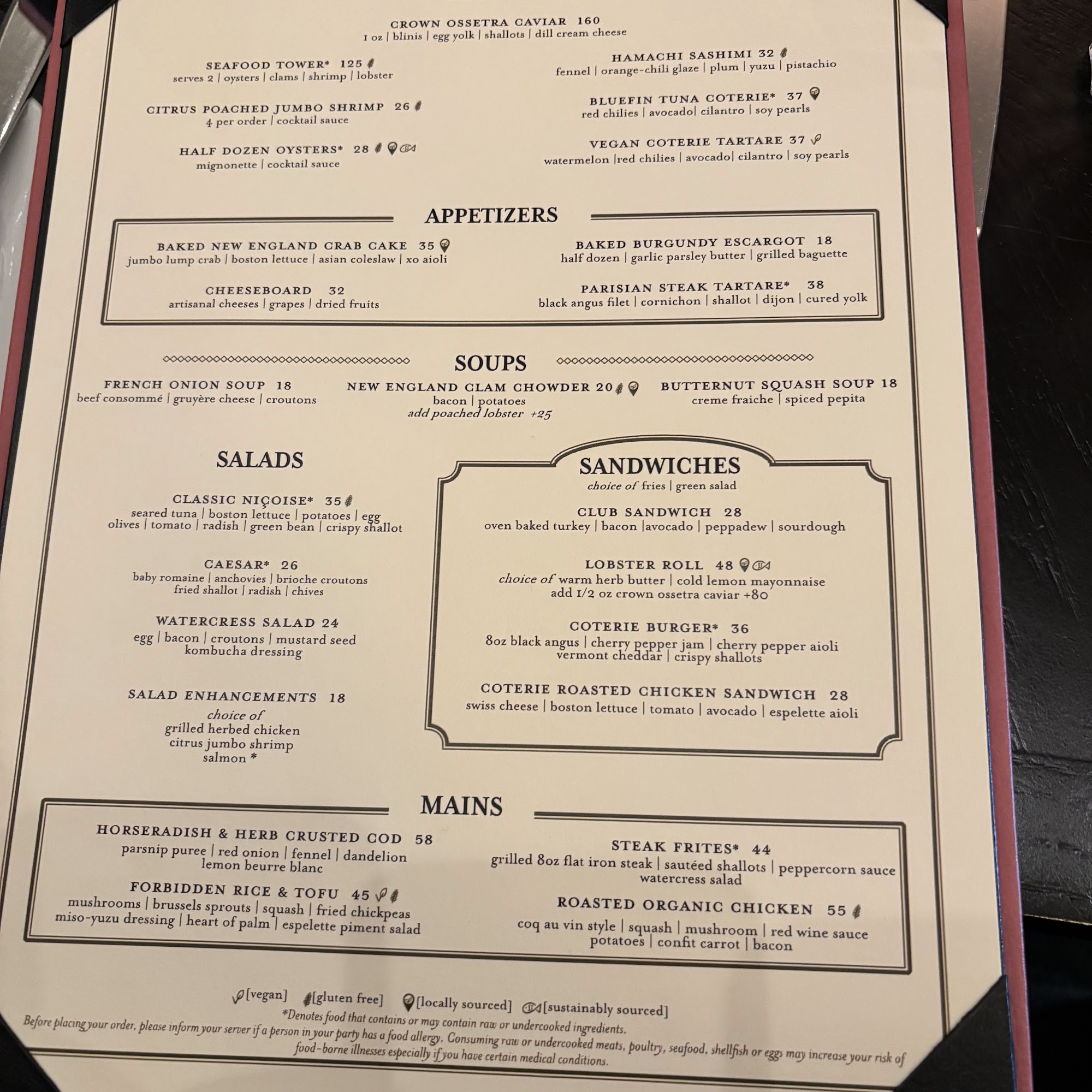 Coterie Menu
