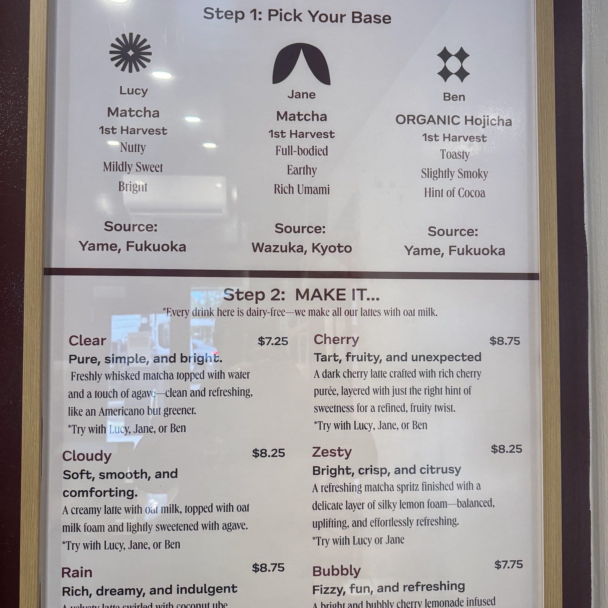 Lucy and Jane Matcha Menu