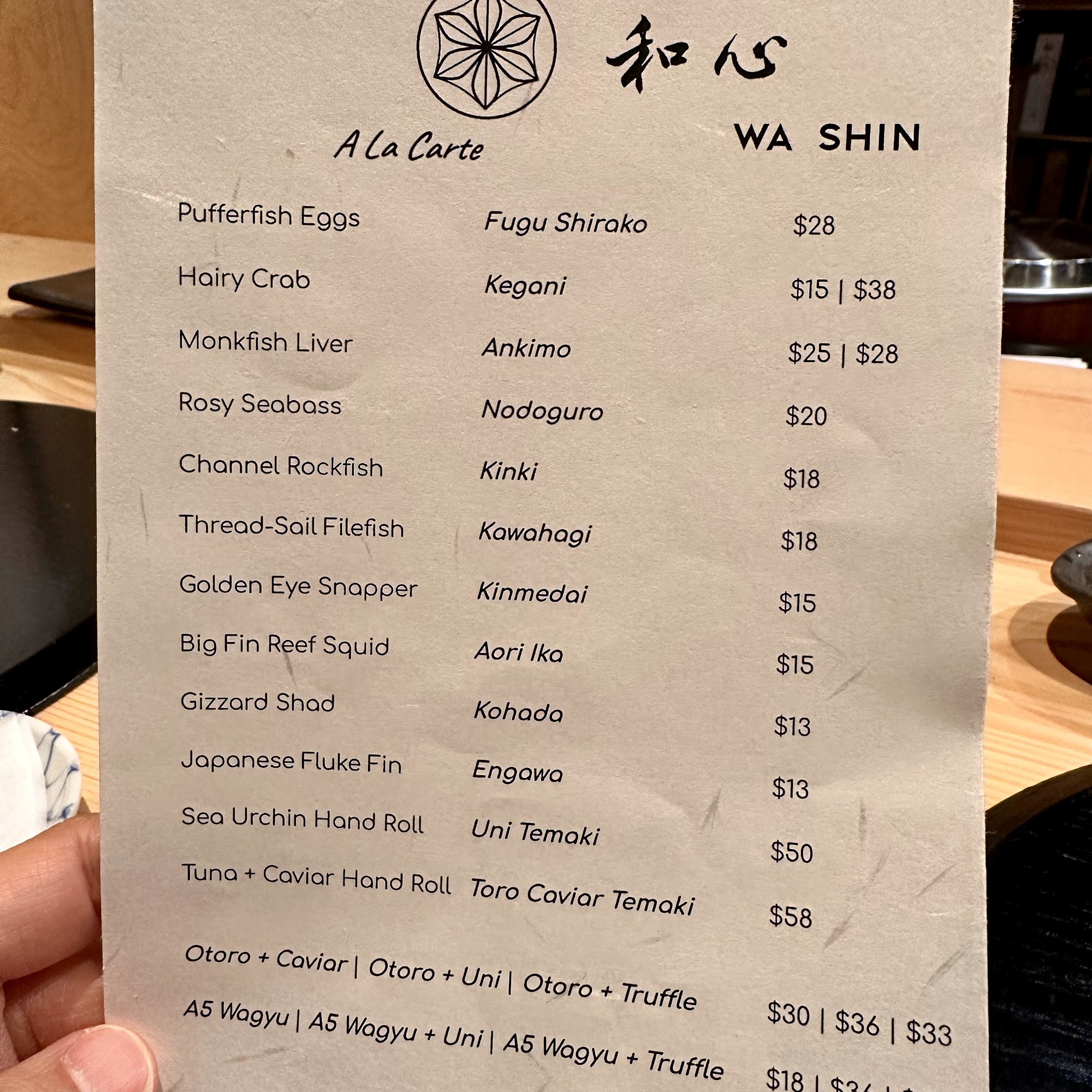 Wa Shin Menu