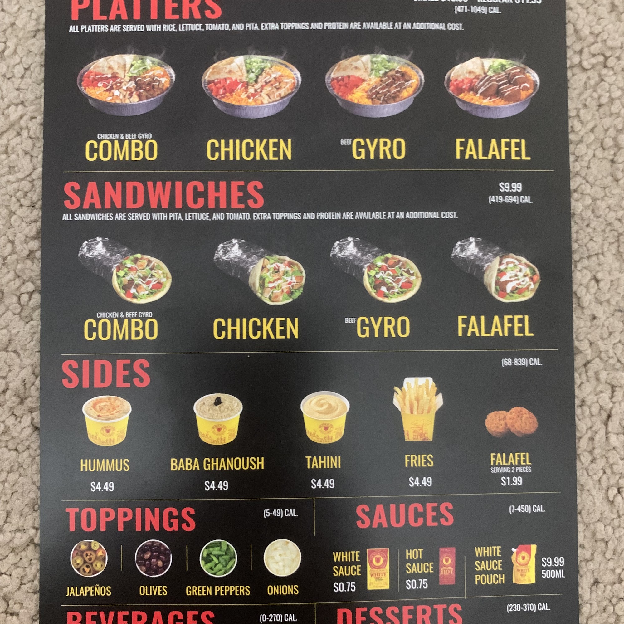The Halal Guys Menu