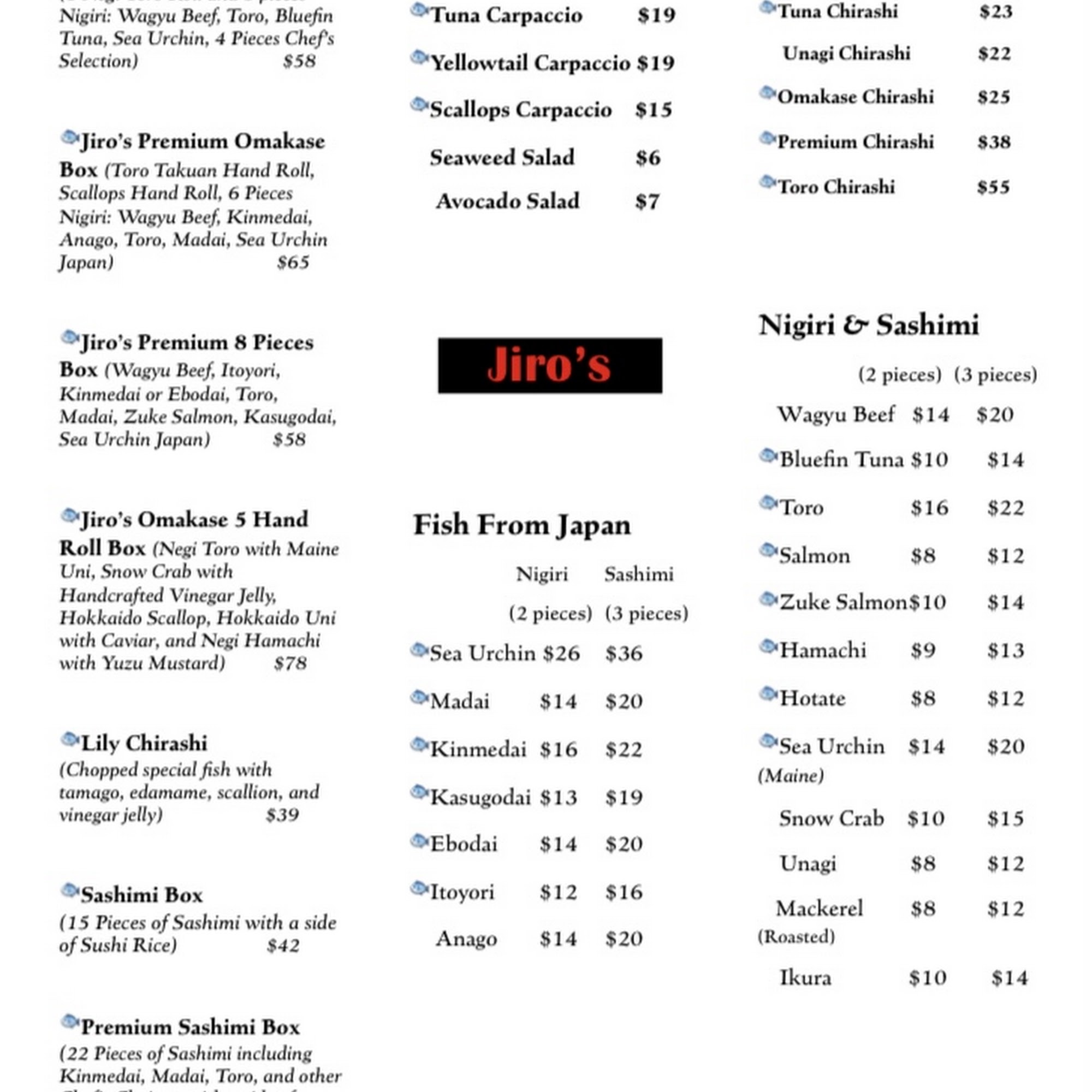 Jiro‘s Sushi Menu