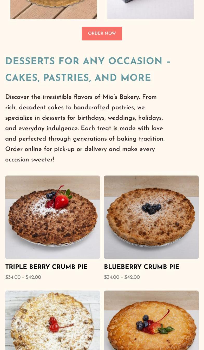 Mia's Brooklyn Bakery Menu